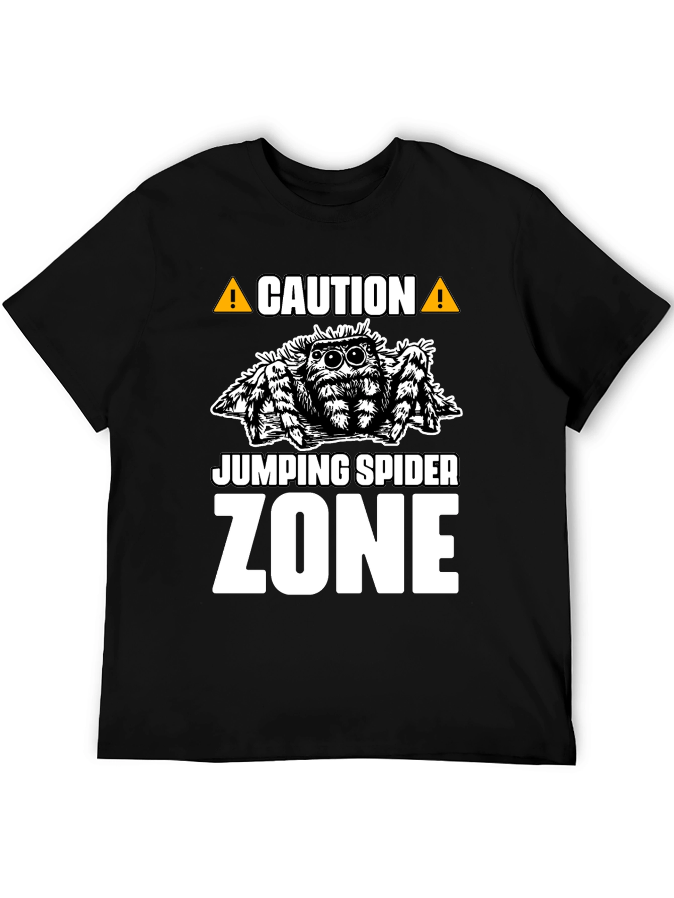 Caution Jumping Spider Zone Black T-Shirt