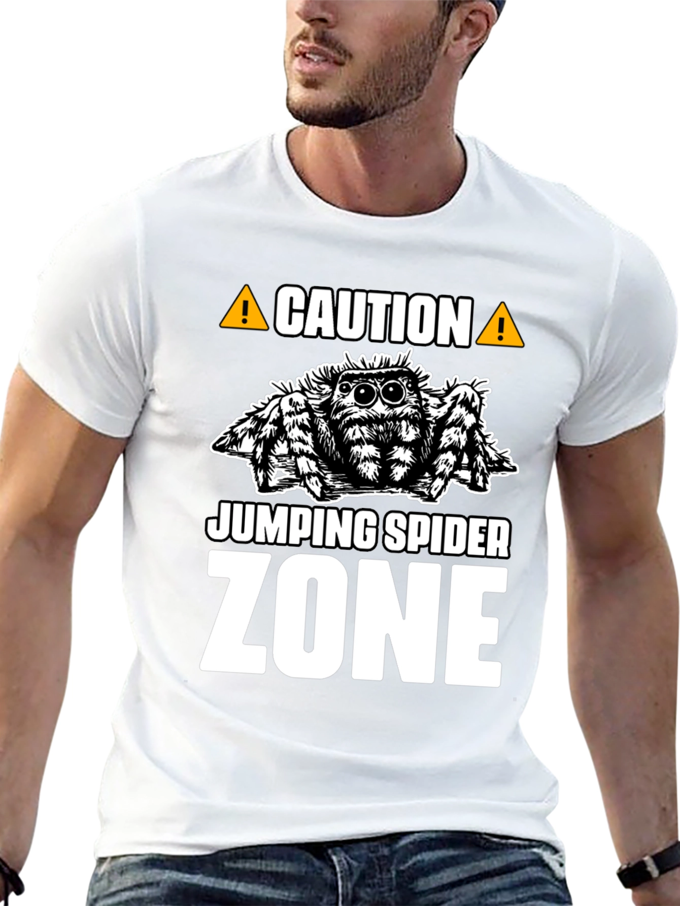 Caution Jumping Spider Zone Black T-Shirt