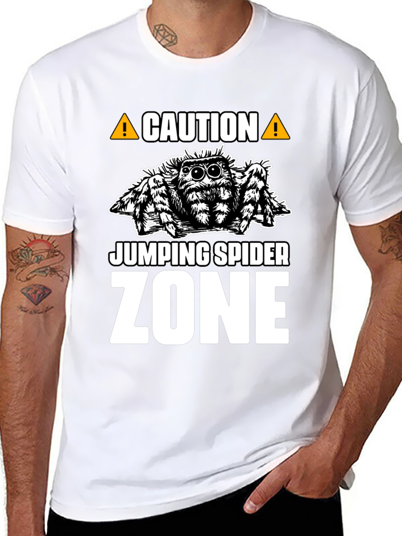 Caution Jumping Spider Zone Black T-Shirt