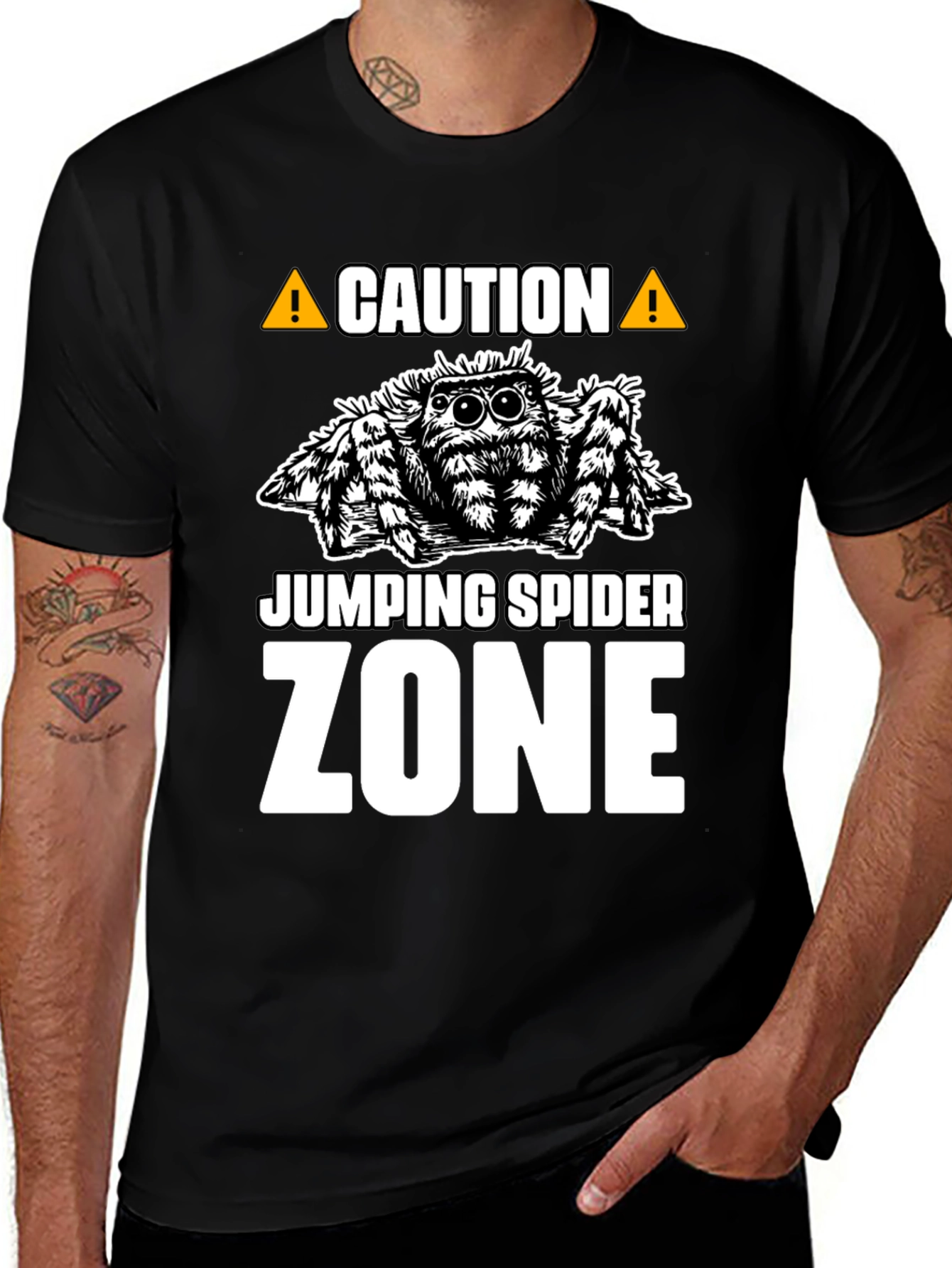 Caution Jumping Spider Zone Black T-Shirt