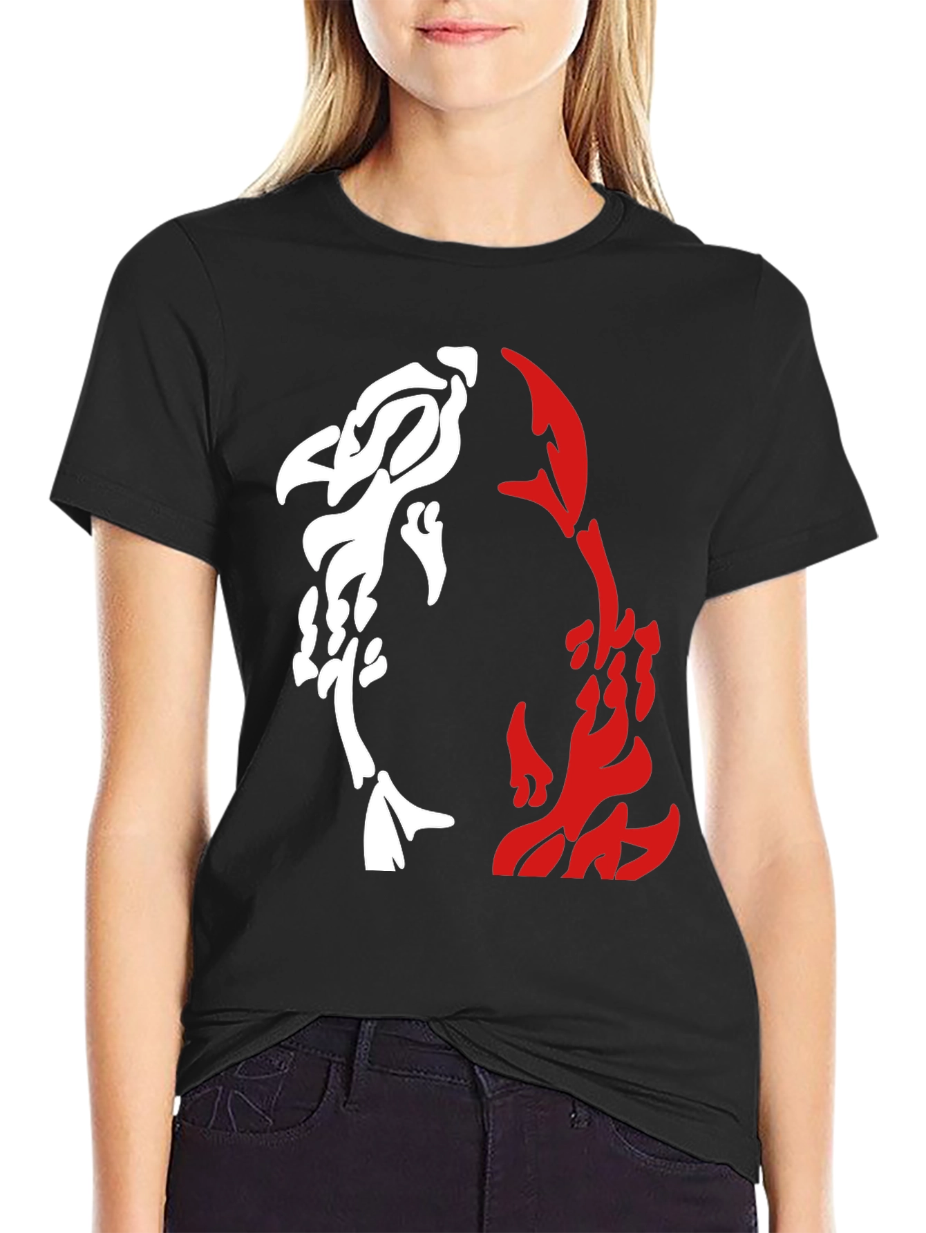 Yin Yang Koi Fish Graphic Tee - Black