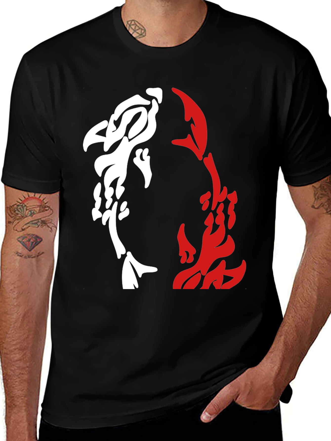 Yin Yang Koi Fish Graphic Tee - Black