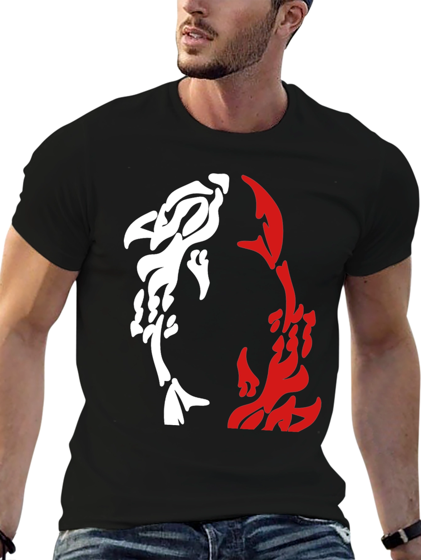 Yin Yang Koi Fish Graphic Tee - Black