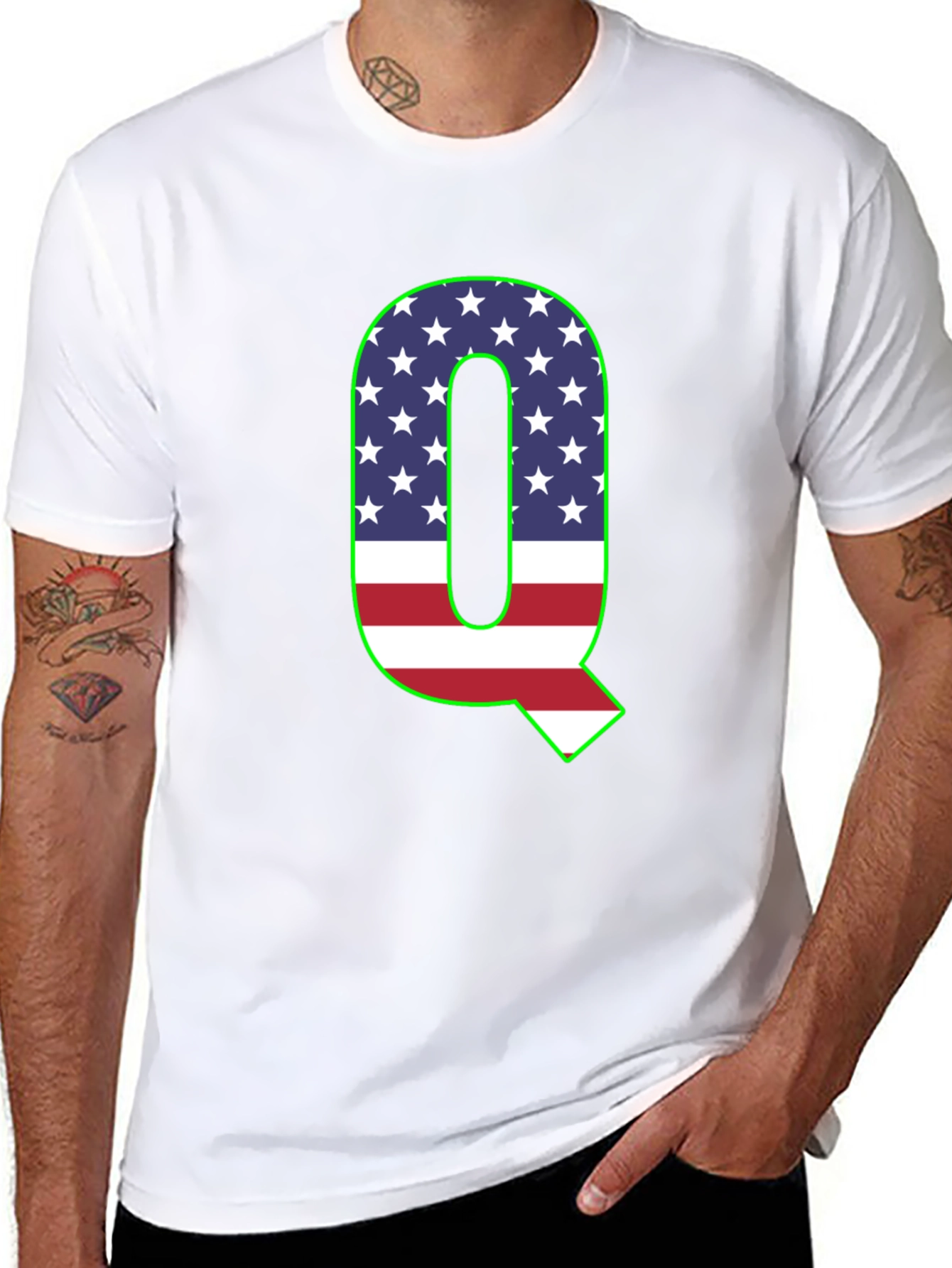 American Flag Q Letter Graphic Tee
