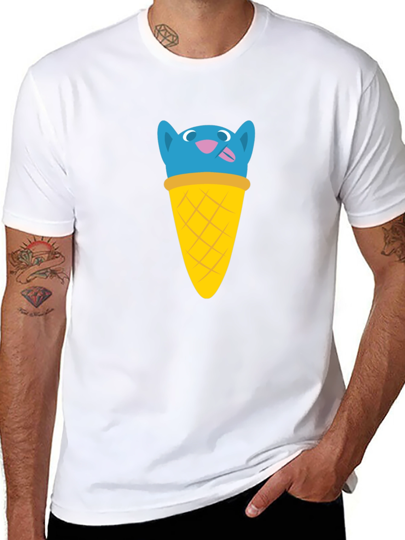 Blue Cat Ice Cream Cone Graphic T-Shirt