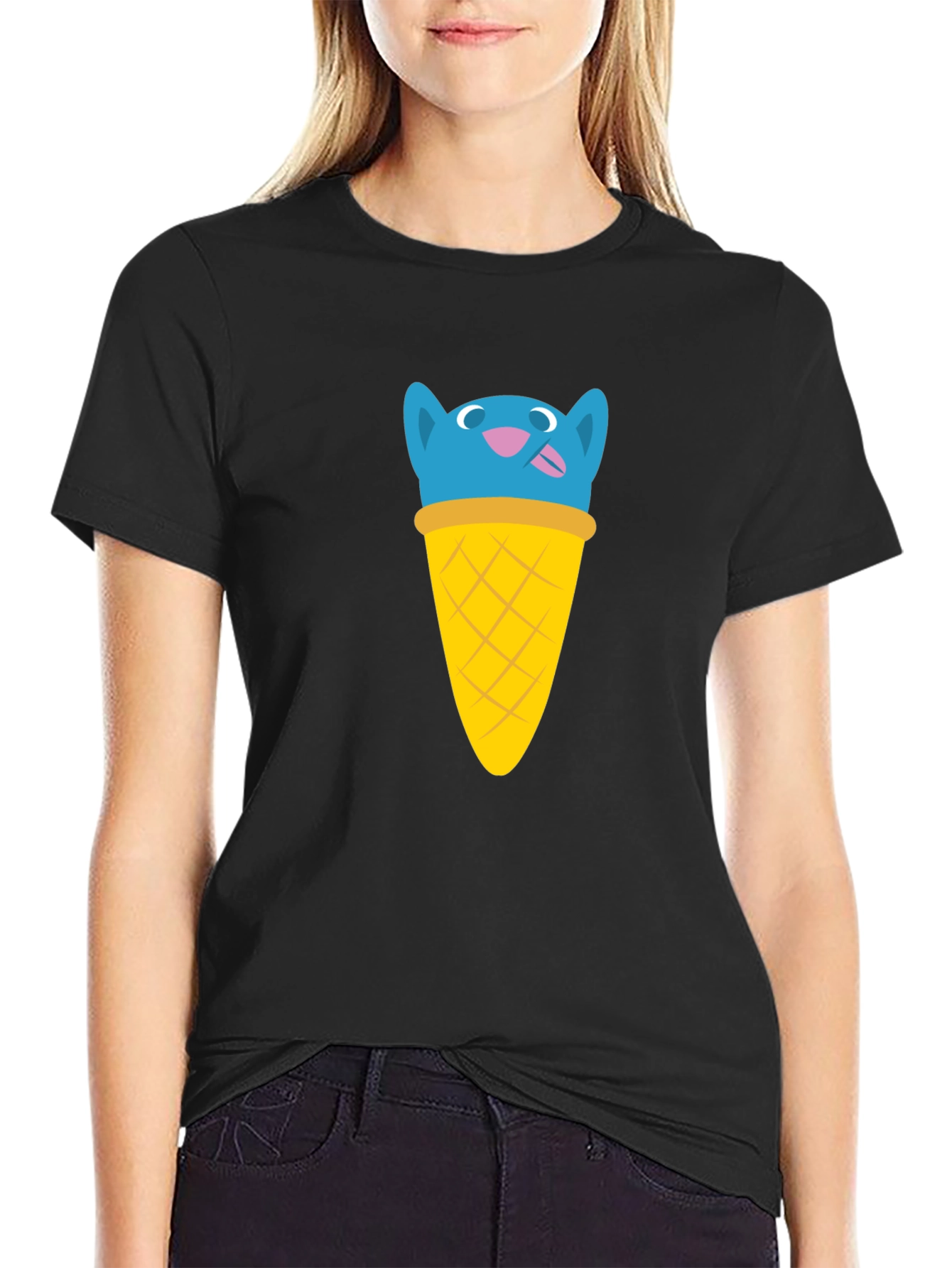 Blue Cat Ice Cream Cone Graphic T-Shirt