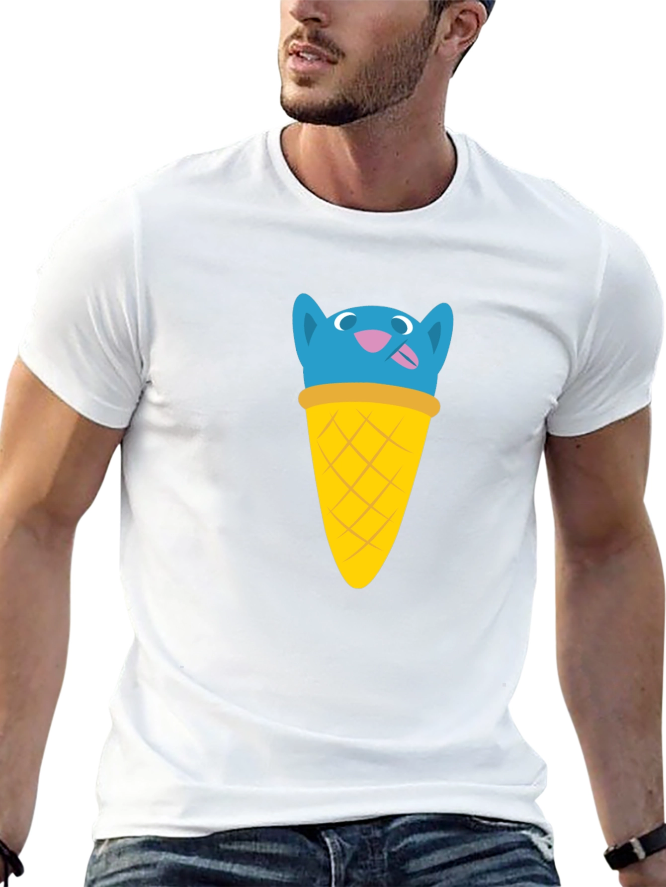 Blue Cat Ice Cream Cone Graphic T-Shirt