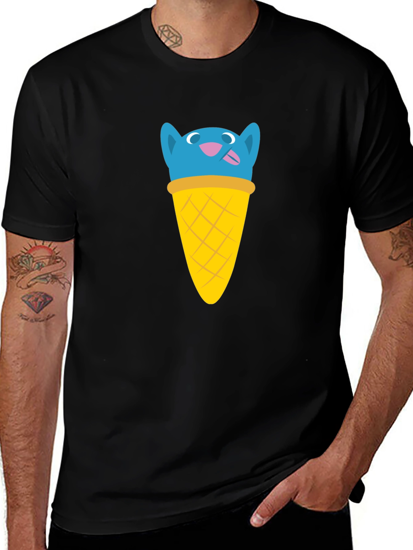 Blue Cat Ice Cream Cone Graphic T-Shirt