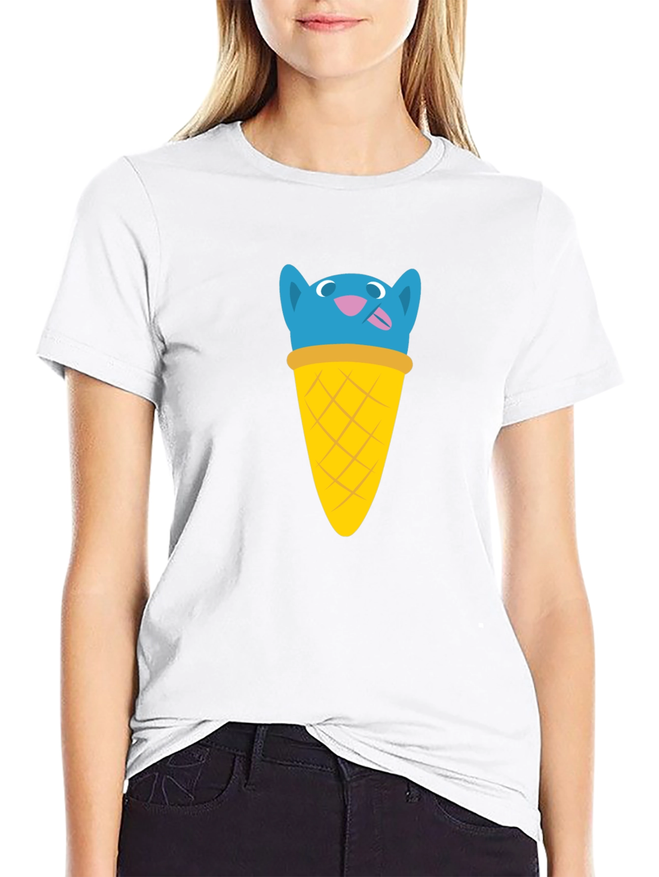 Blue Cat Ice Cream Cone Graphic T-Shirt