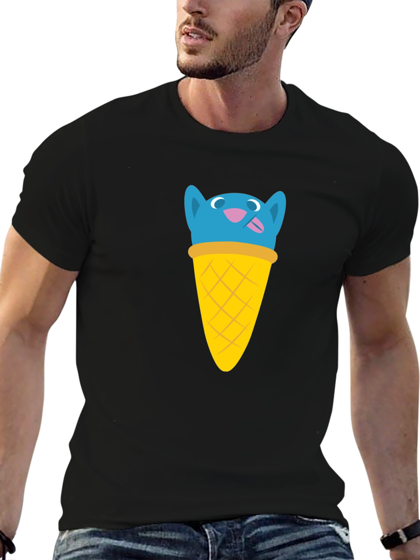 Blue Cat Ice Cream Cone Graphic T-Shirt