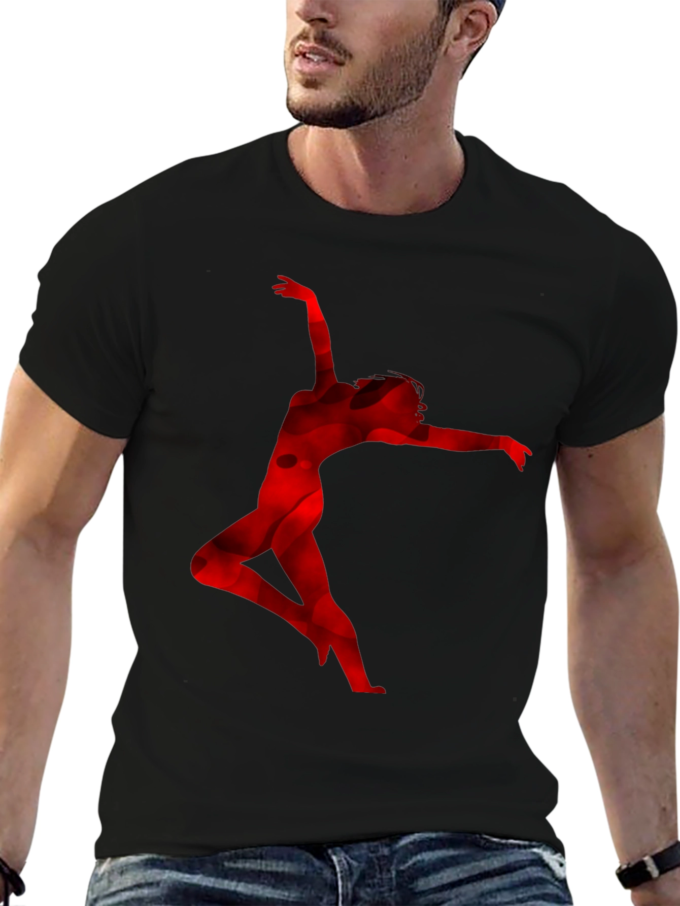 Red Silhouette Dancer Black T-Shirt