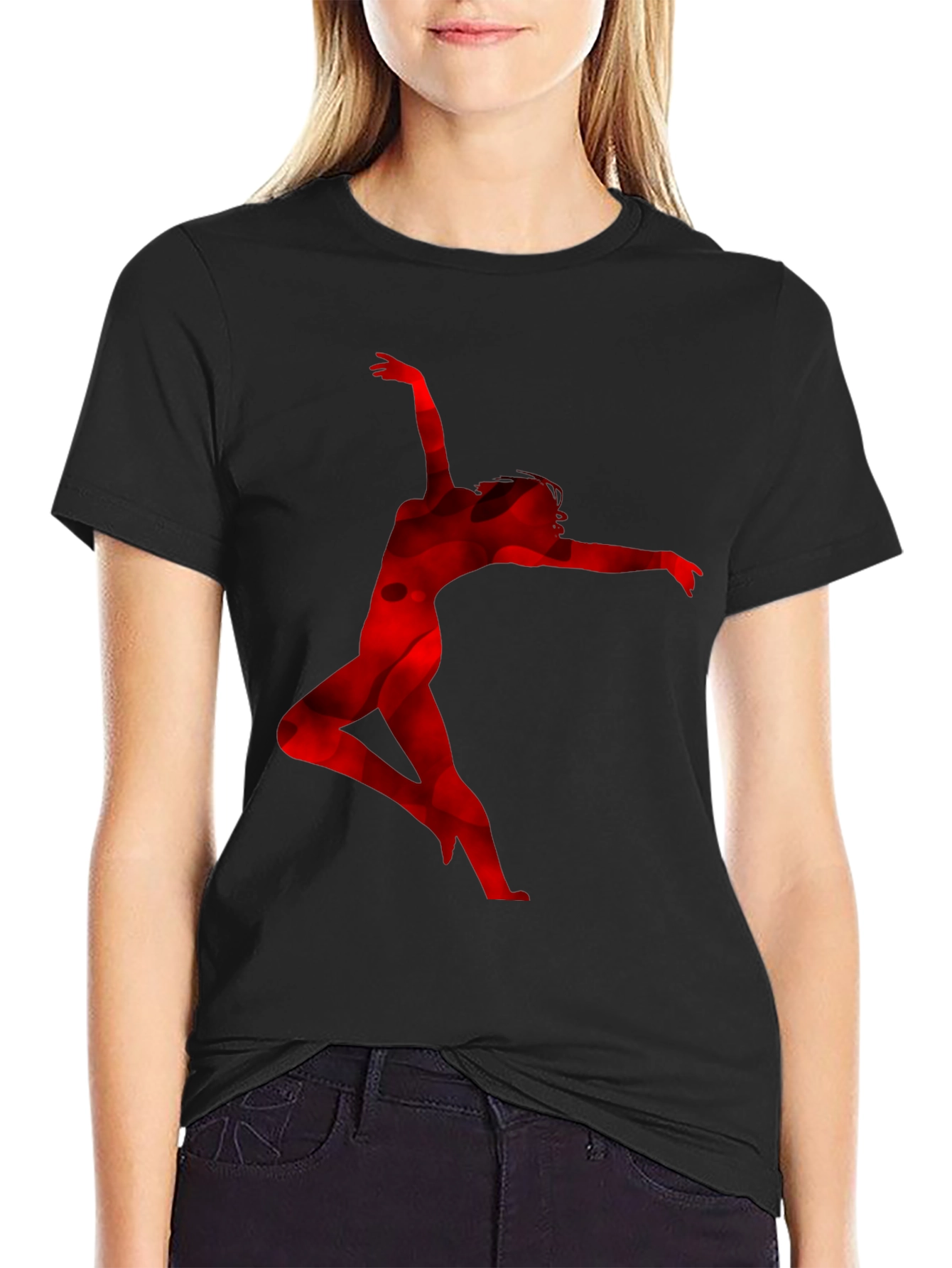 Red Silhouette Dancer Black T-Shirt