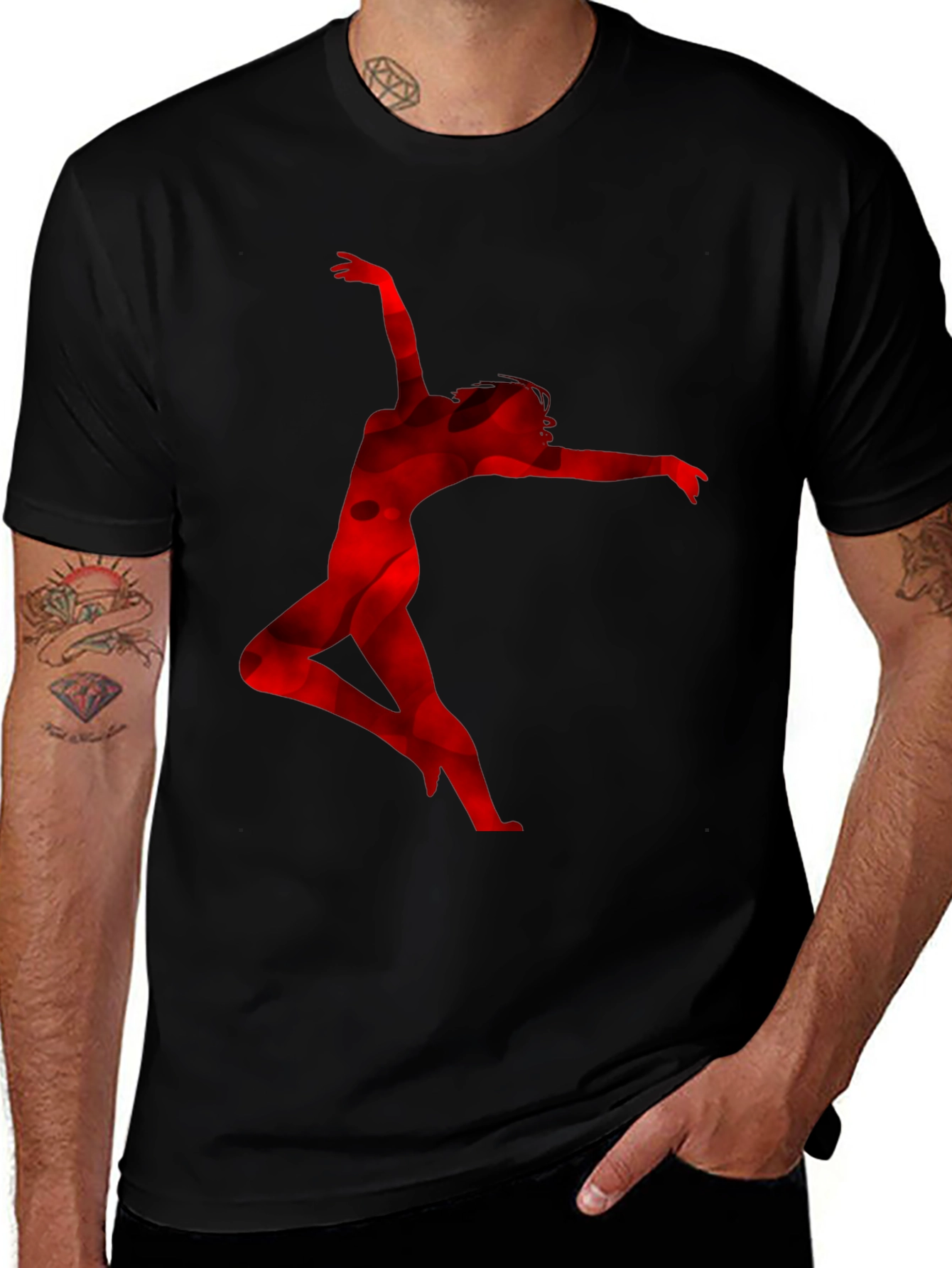 Red Silhouette Dancer Black T-Shirt