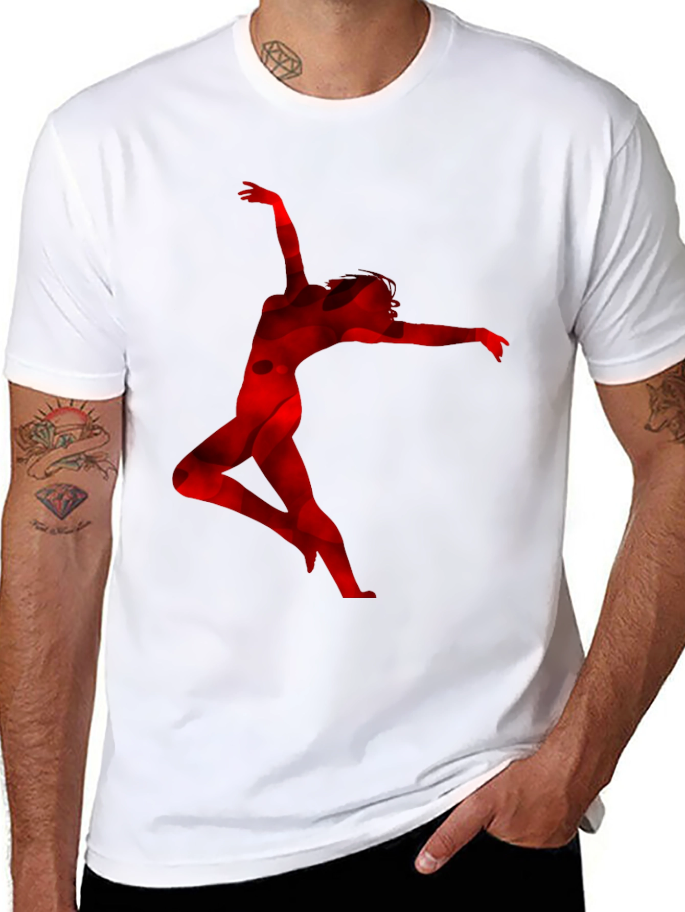 Red Silhouette Dancer Black T-Shirt