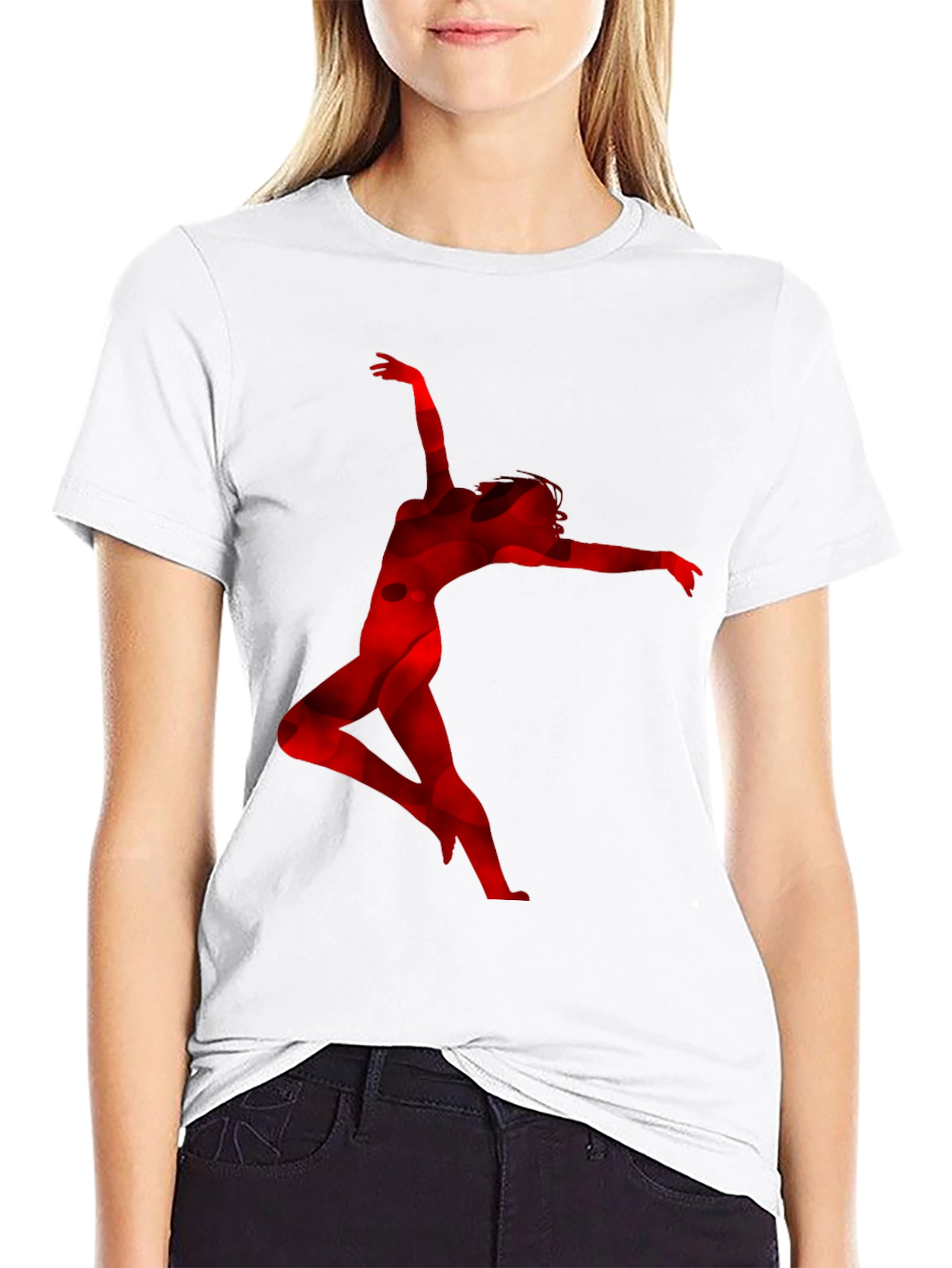 Red Silhouette Dancer Black T-Shirt
