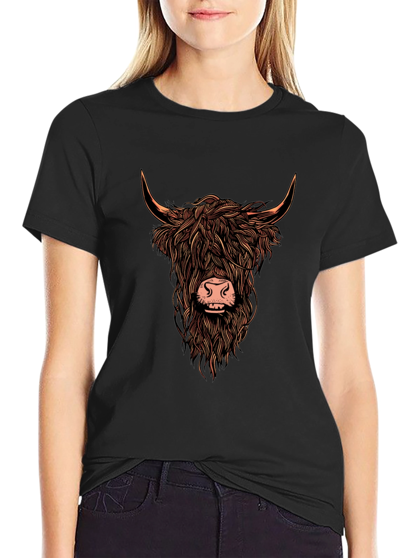 Highland Cow Graphic Print Tee - Trendy Unisex T-Shirt