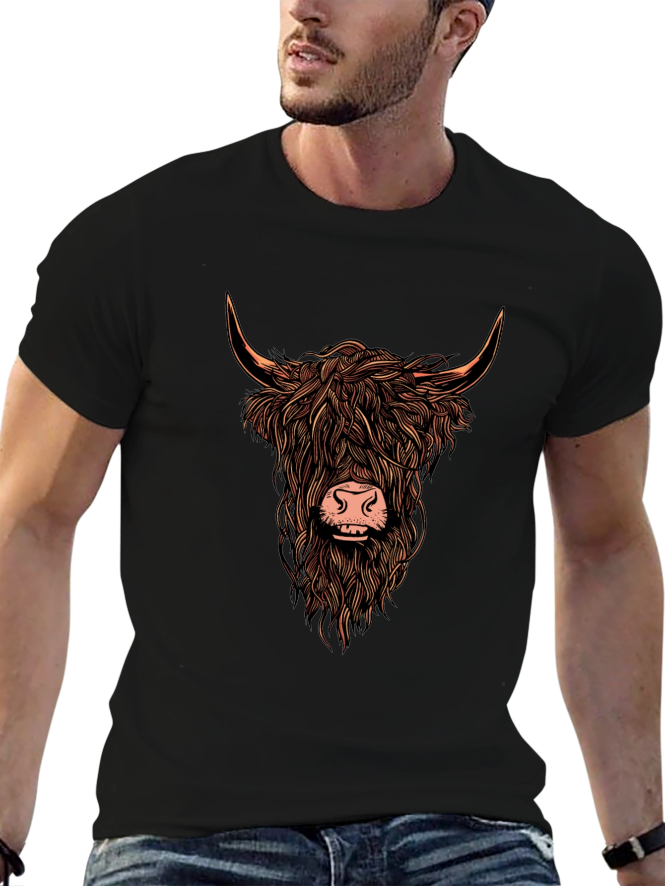 Highland Cow Graphic Print Tee - Trendy Unisex T-Shirt