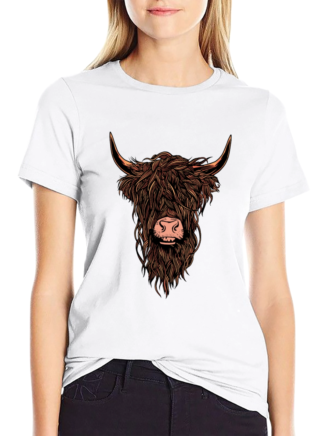 Highland Cow Graphic Print Tee - Trendy Unisex T-Shirt