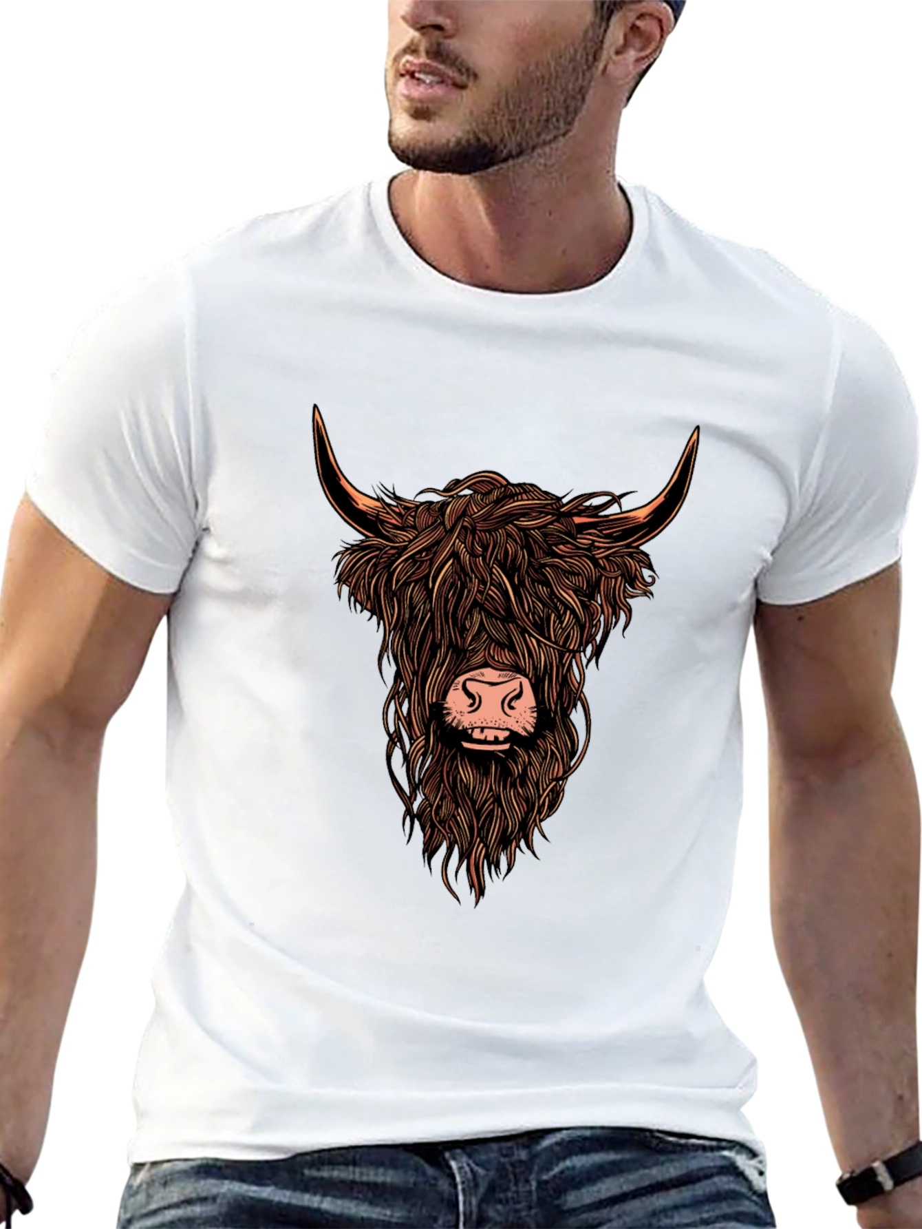 Highland Cow Graphic Print Tee - Trendy Unisex T-Shirt