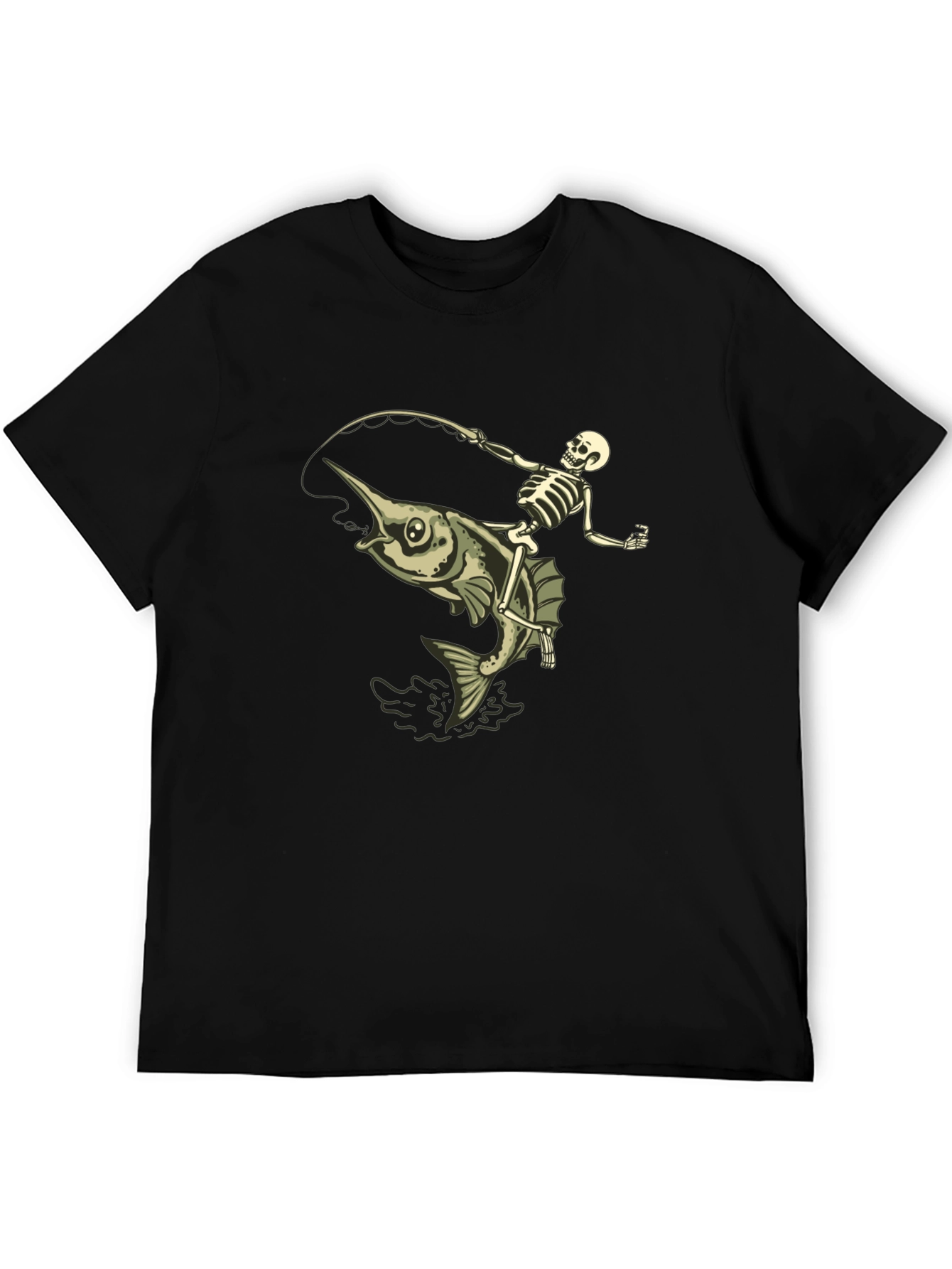 Skeleton Fishing Marlin T-Shirt - Black Cotton