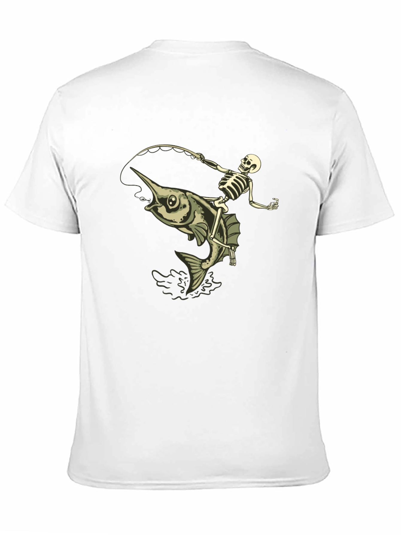Skeleton Fishing Marlin T-Shirt - Black Cotton