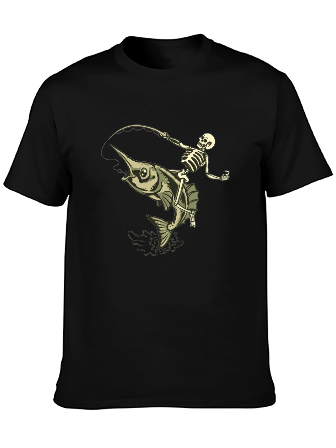 Skeleton Fishing Marlin T-Shirt - Black Cotton
