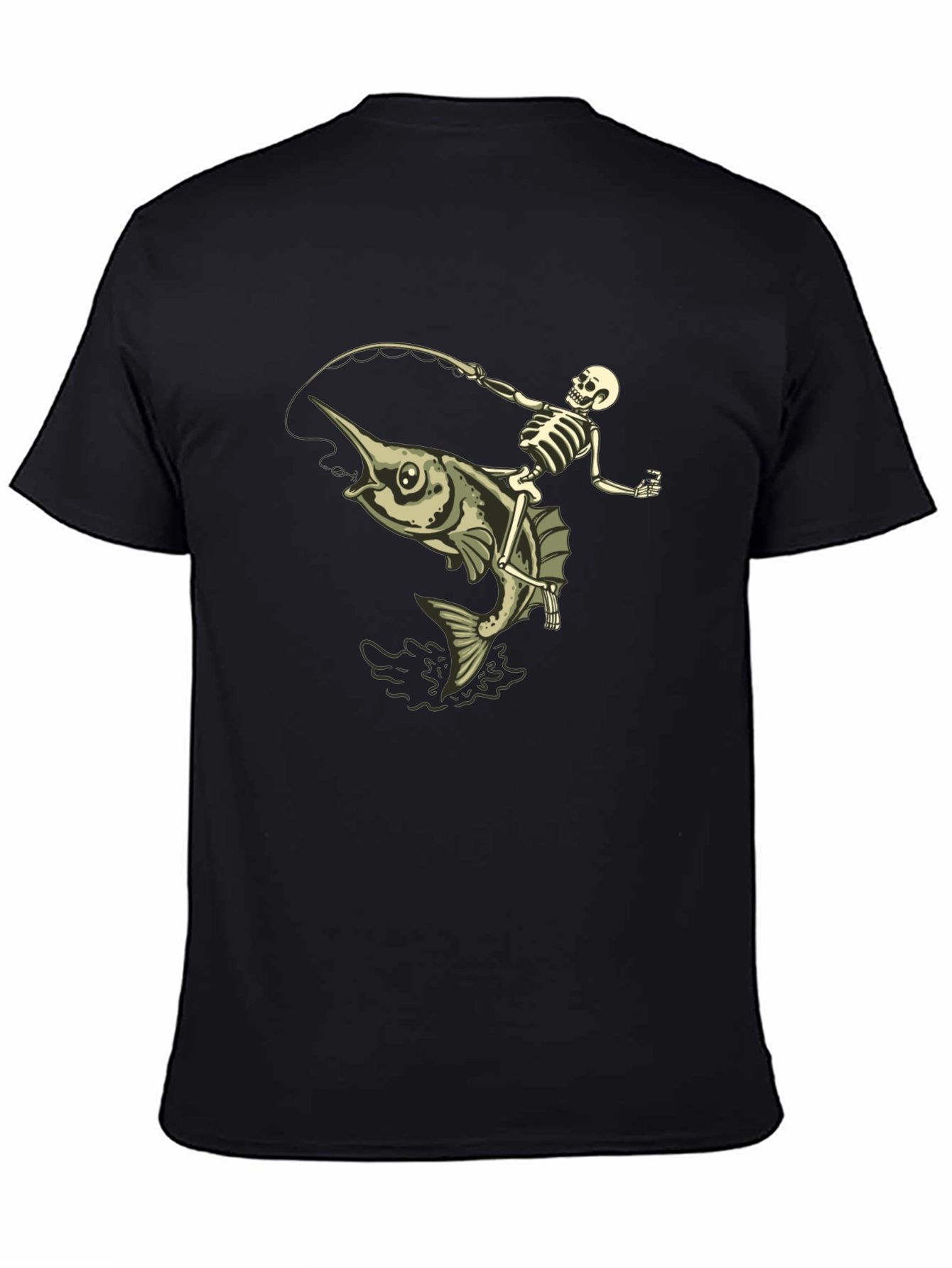 Skeleton Fishing Marlin T-Shirt - Black Cotton