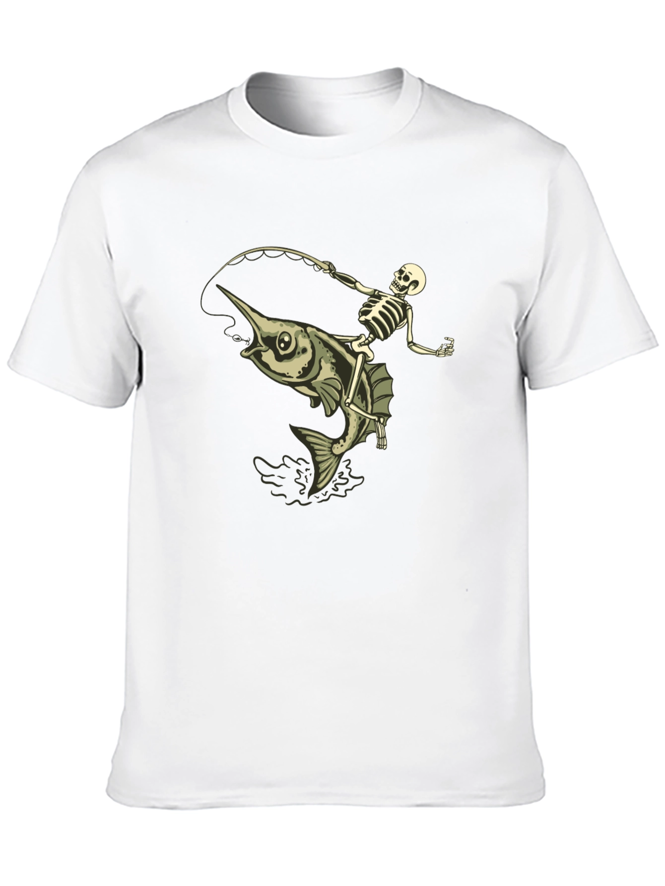 Skeleton Fishing Marlin T-Shirt - Black Cotton