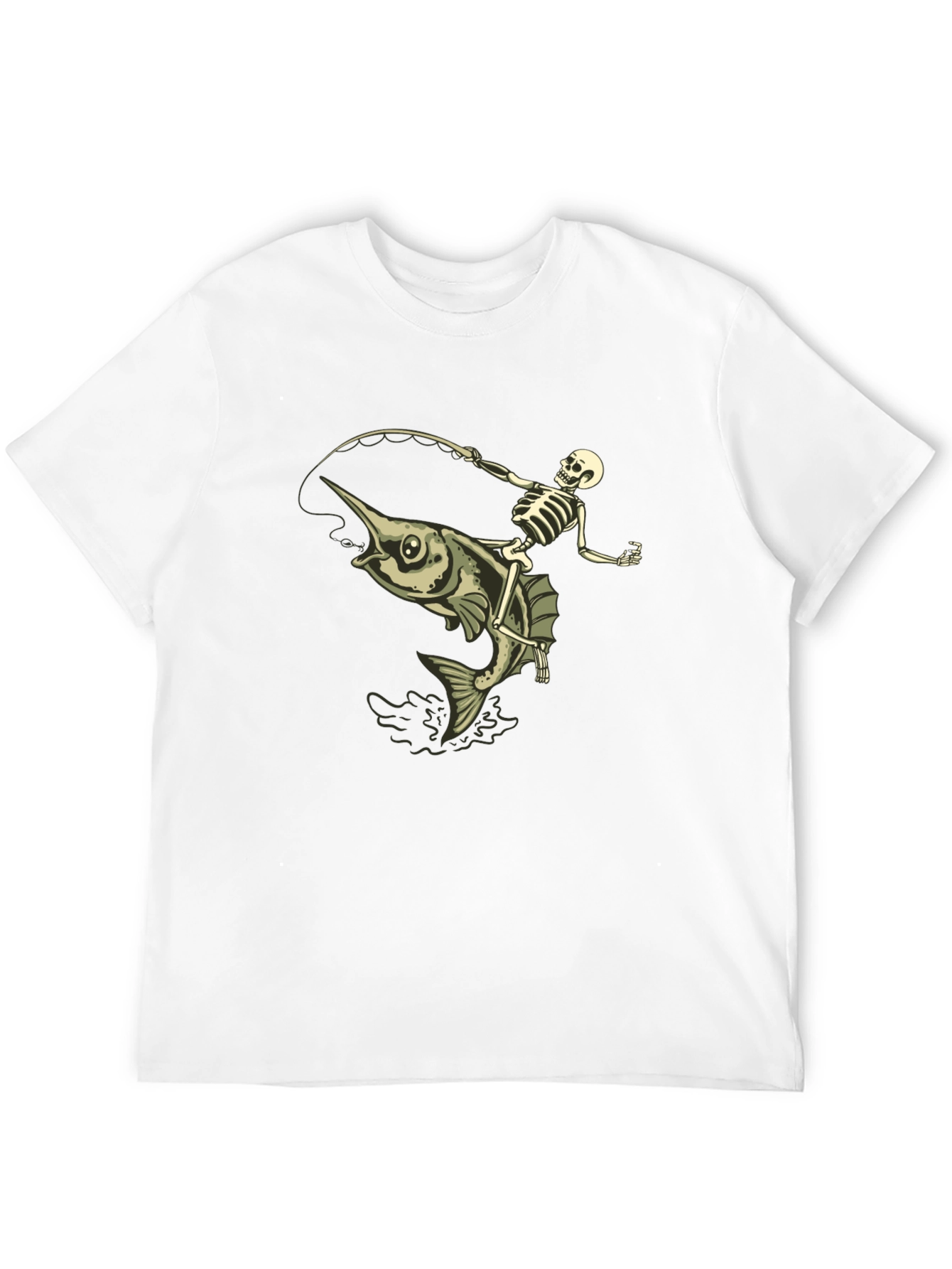 Skeleton Fishing Marlin T-Shirt - Black Cotton