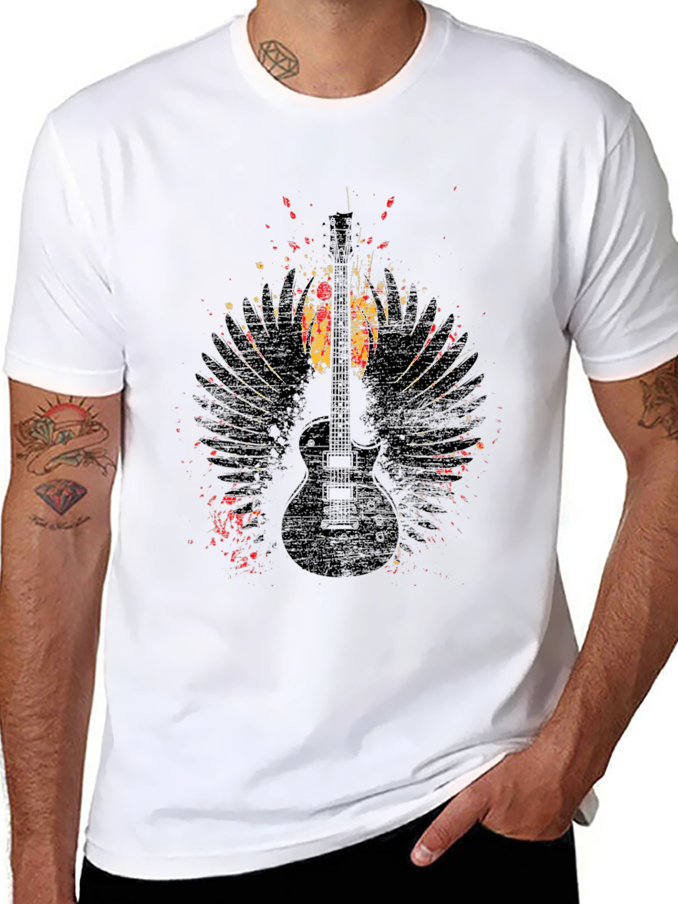 Grunge Guitar Wings Graphic Tee - Rock Style Shirt