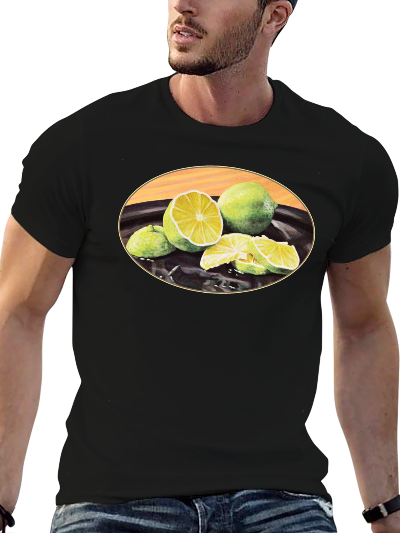 Lime Fruit Graphic Black T-Shirt