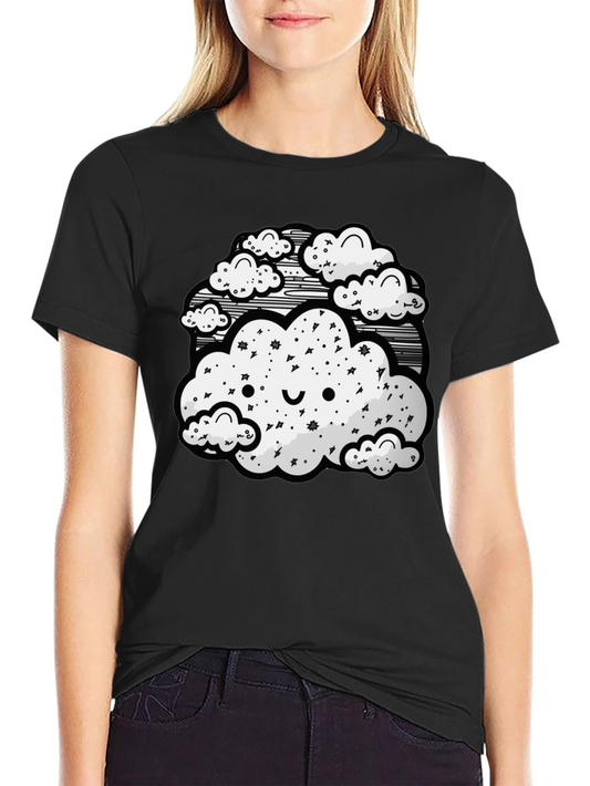 Cute Cloud Graphic Black T-Shirt
