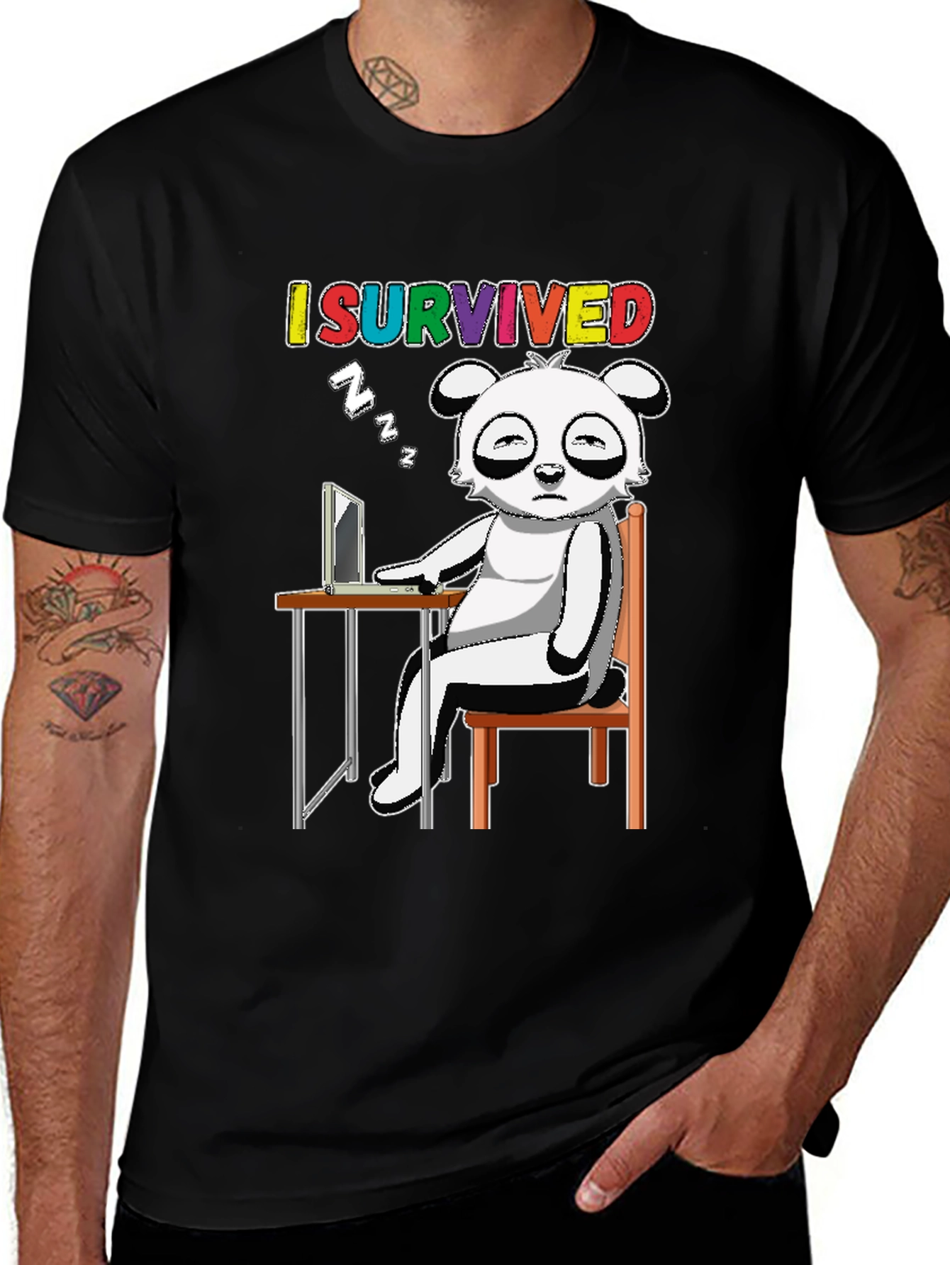 I Survived T-Shirt with Cartoon Panda Sleeping