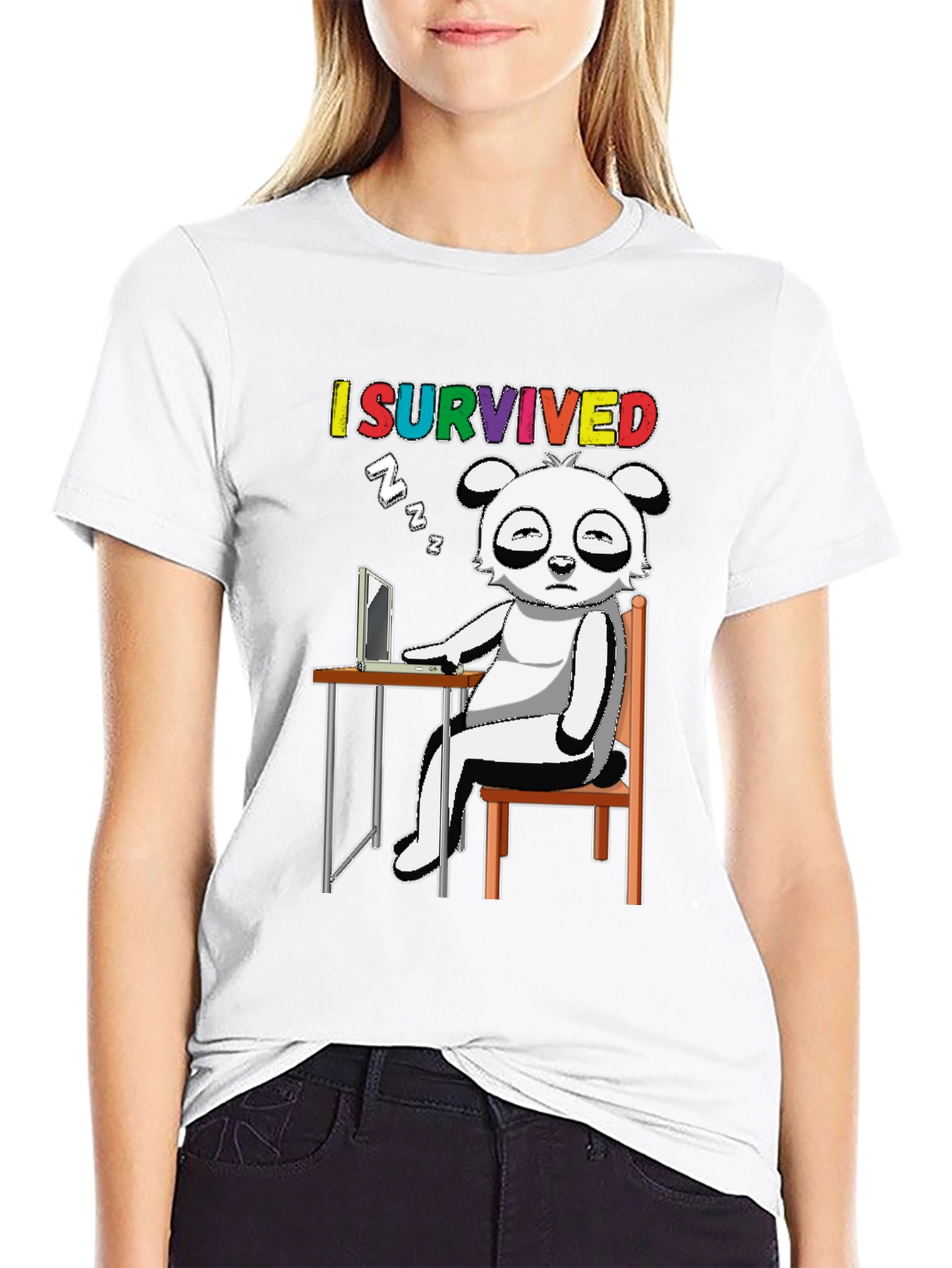 I Survived T-Shirt with Cartoon Panda Sleeping