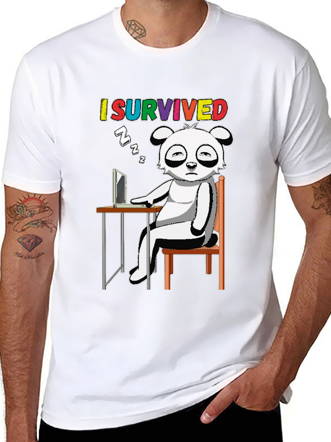 I Survived T-Shirt with Cartoon Panda Sleeping