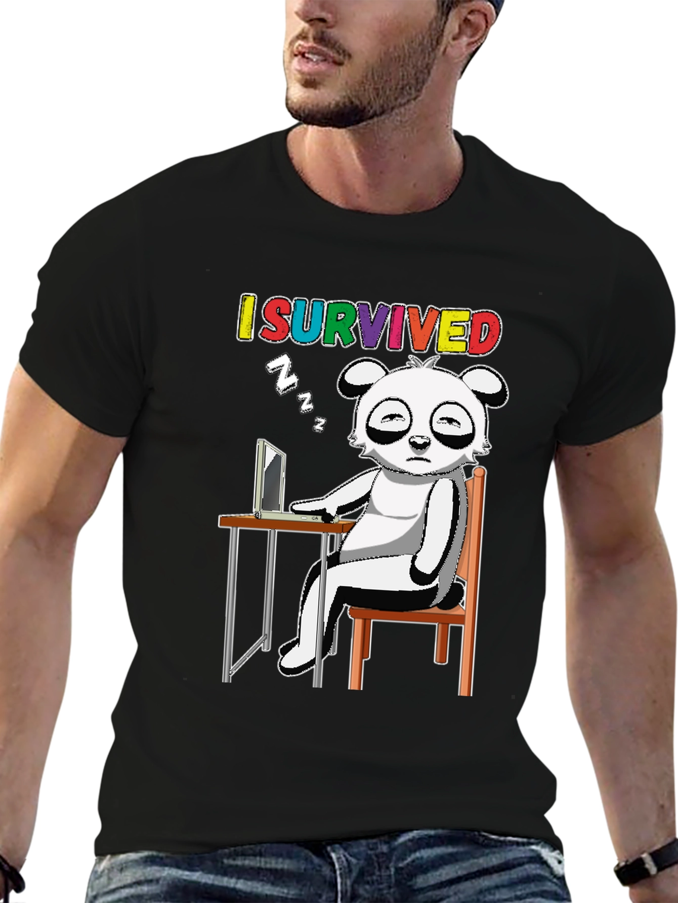 I Survived T-Shirt with Cartoon Panda Sleeping