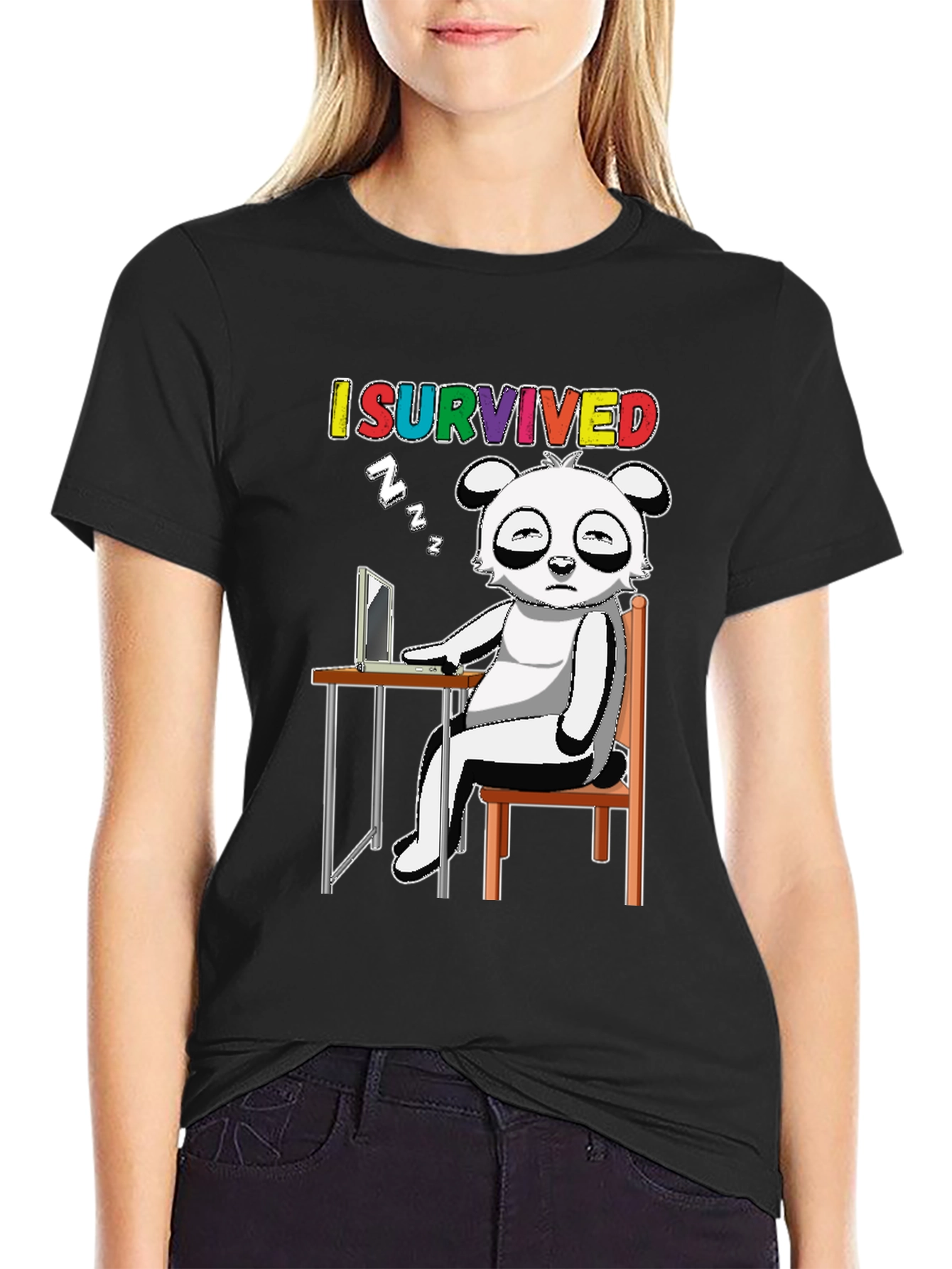 I Survived T-Shirt with Cartoon Panda Sleeping