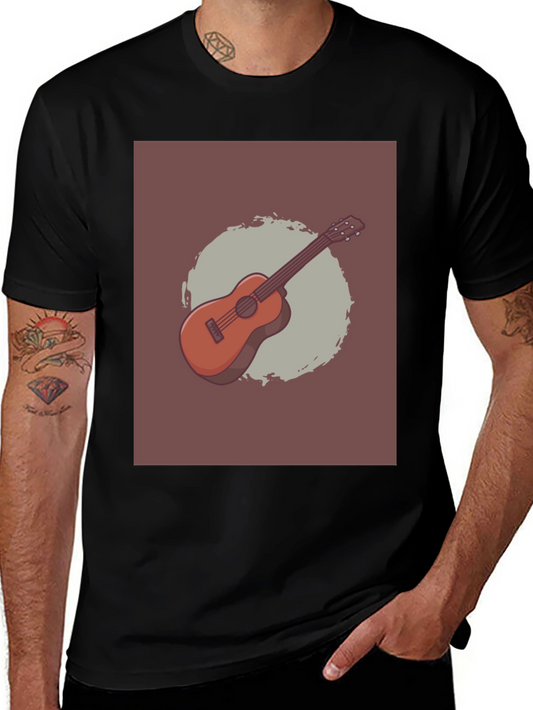 Guitar Graphic Tee - Mens Casual Black T-Shirt