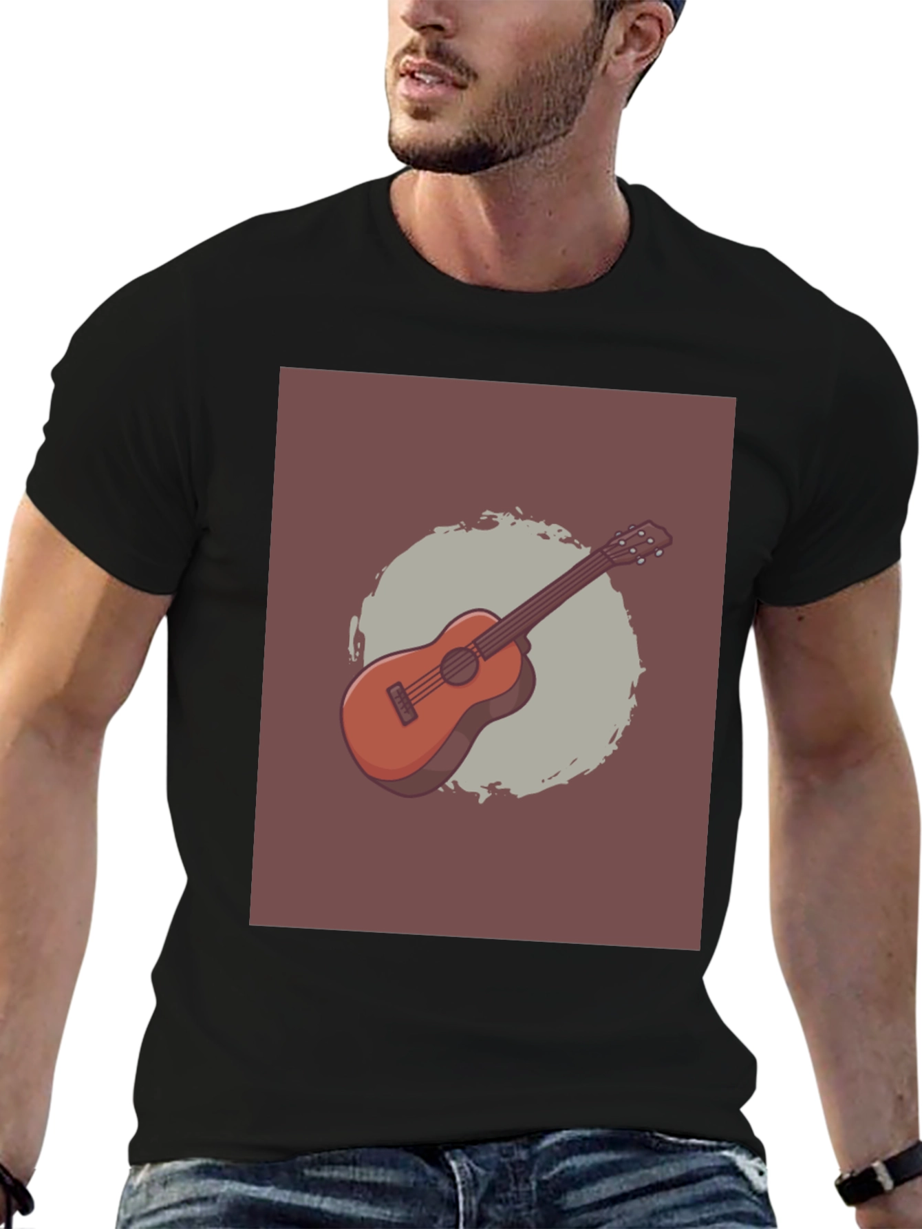 Guitar Graphic Tee - Mens Casual Black T-Shirt