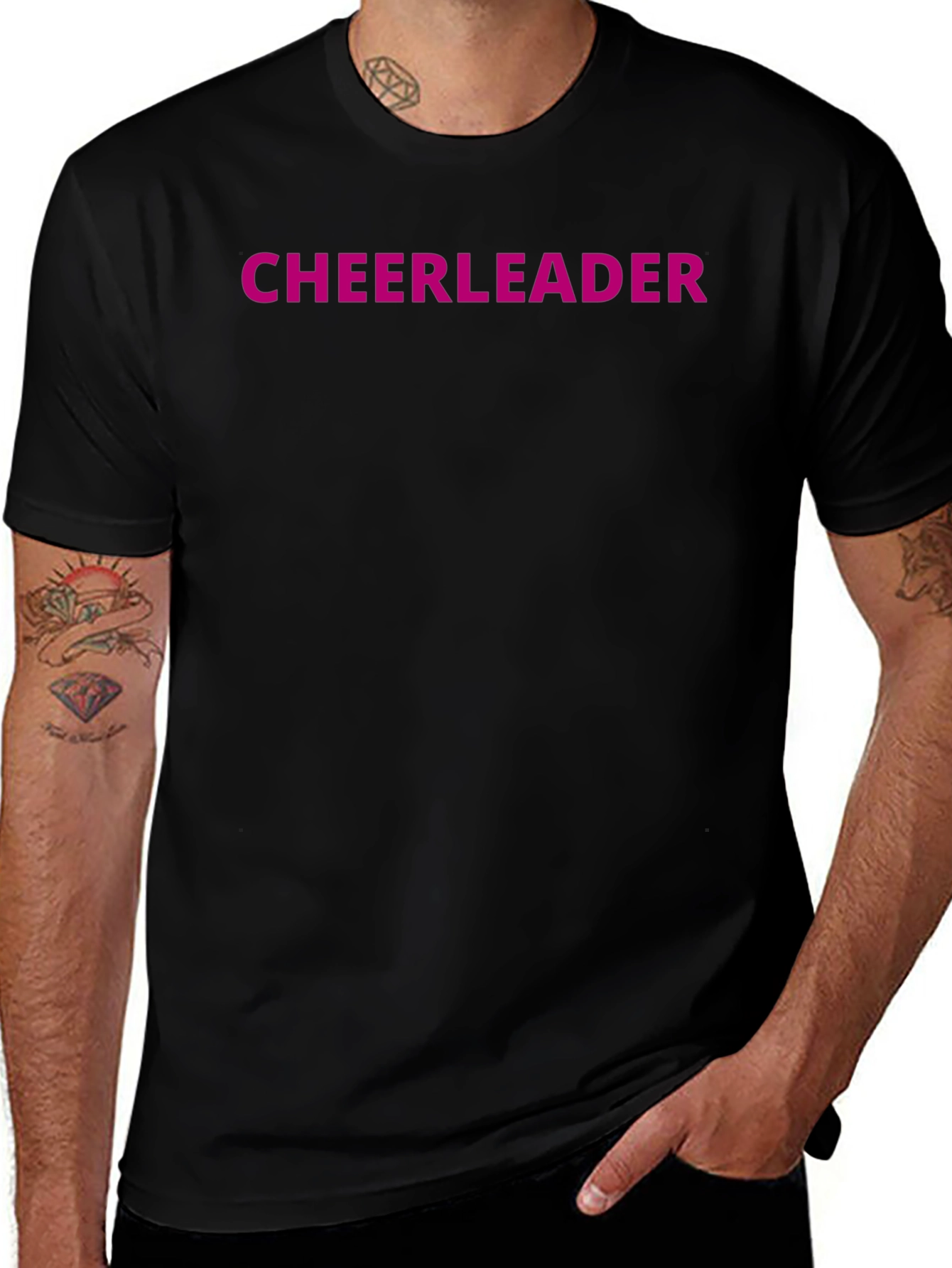 Cheerleader Graphic Black Crew Neck T-Shirt