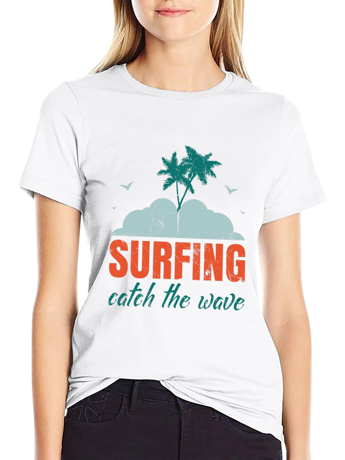 Surfing Catch the Wave Graphic Tee - Black