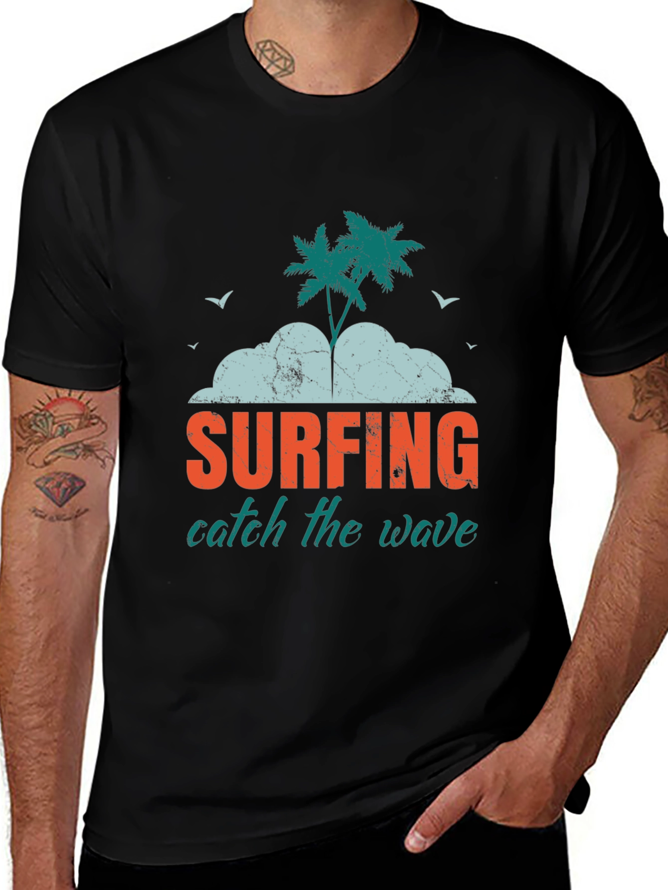 Surfing Catch the Wave Graphic Tee - Black