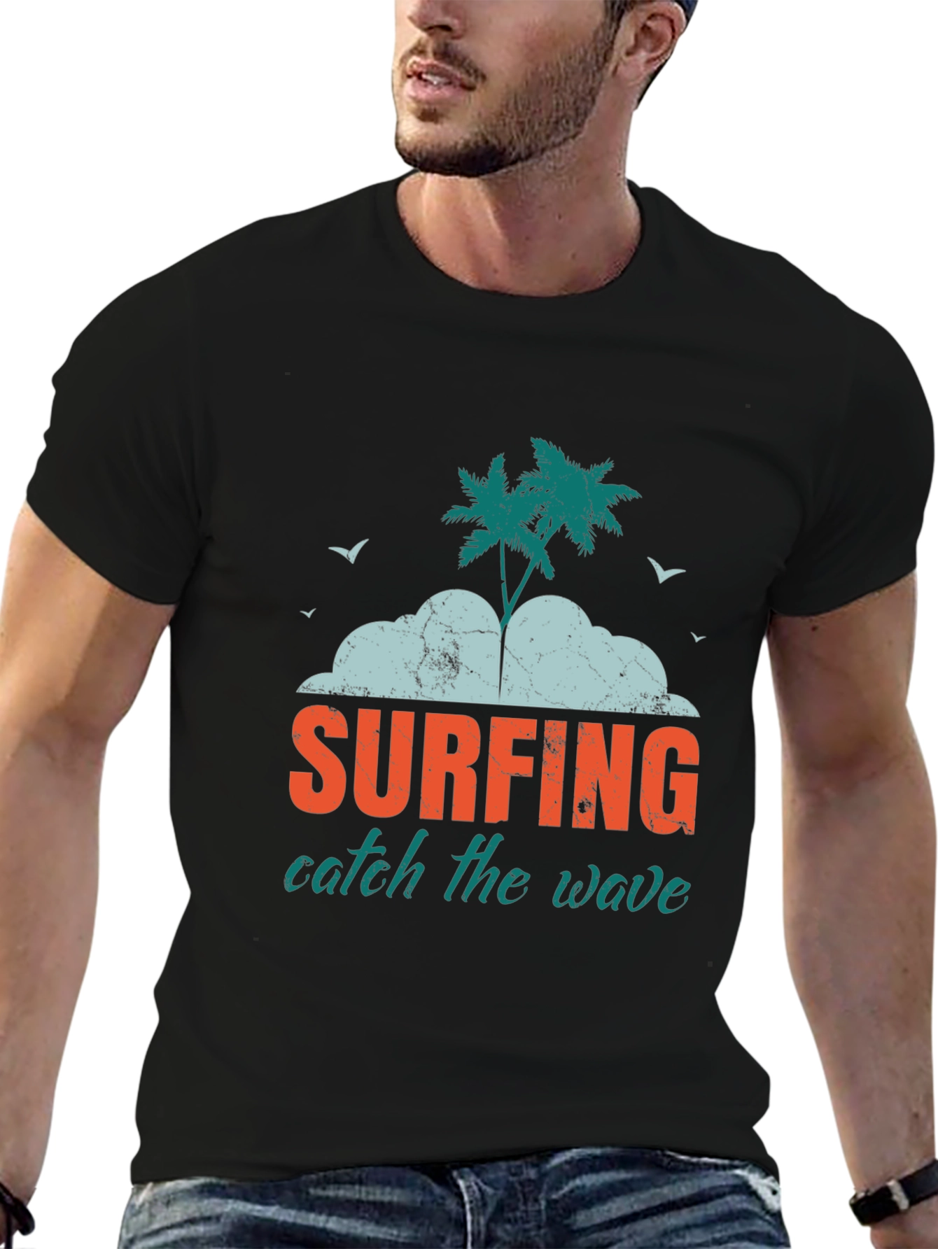 Surfing Catch the Wave Graphic Tee - Black