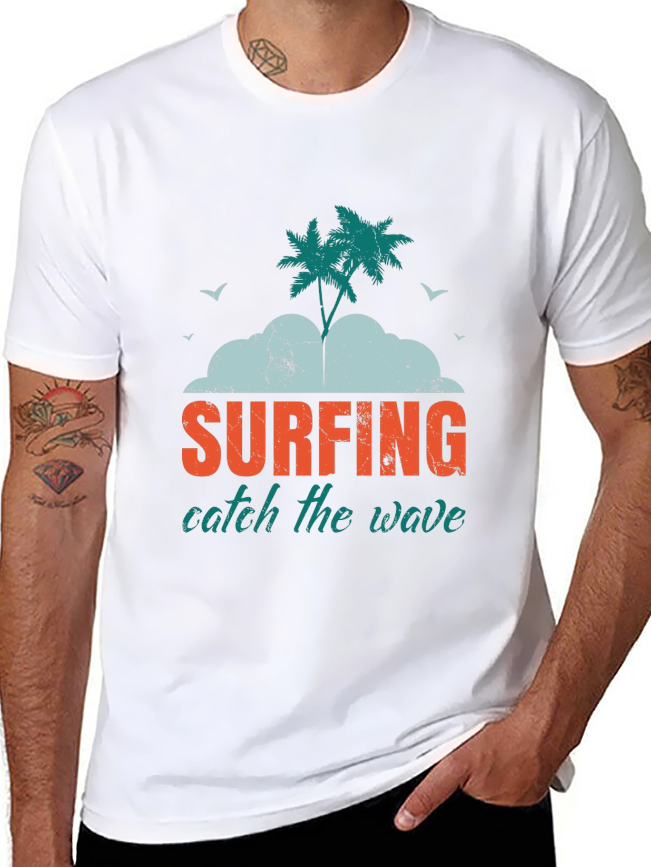 Surfing Catch the Wave Graphic Tee - Black