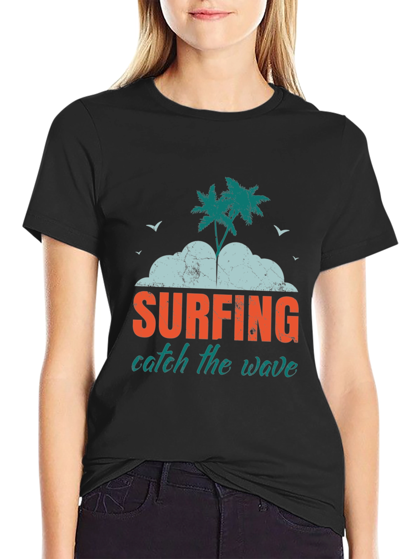 Surfing Catch the Wave Graphic Tee - Black