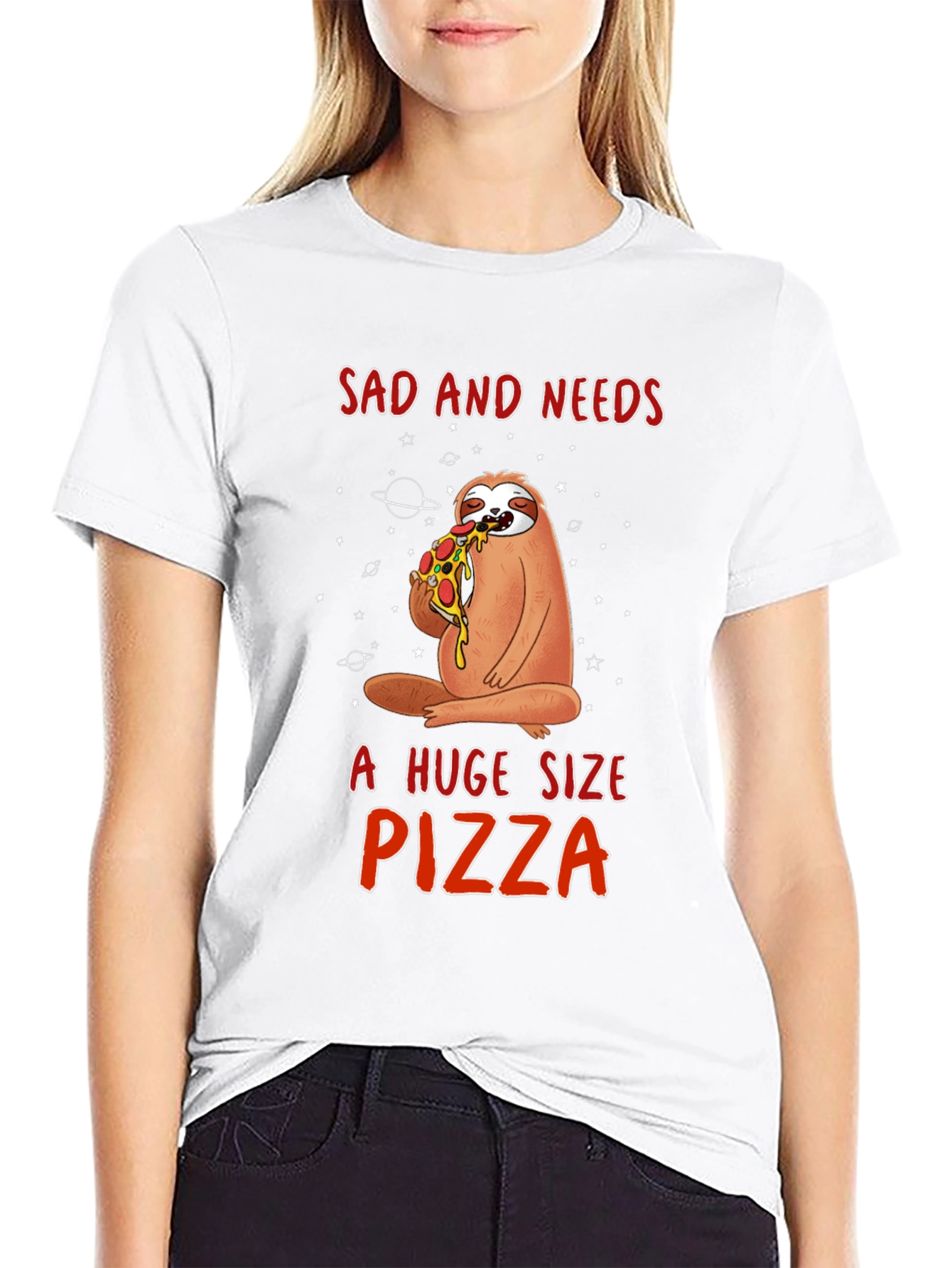Sad Sloth Pizza Lover Graphic Tee