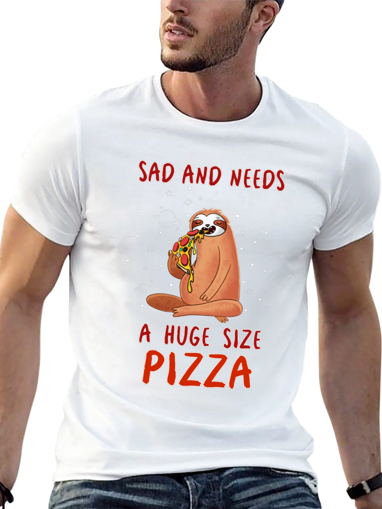 Sad Sloth Pizza Lover Graphic Tee