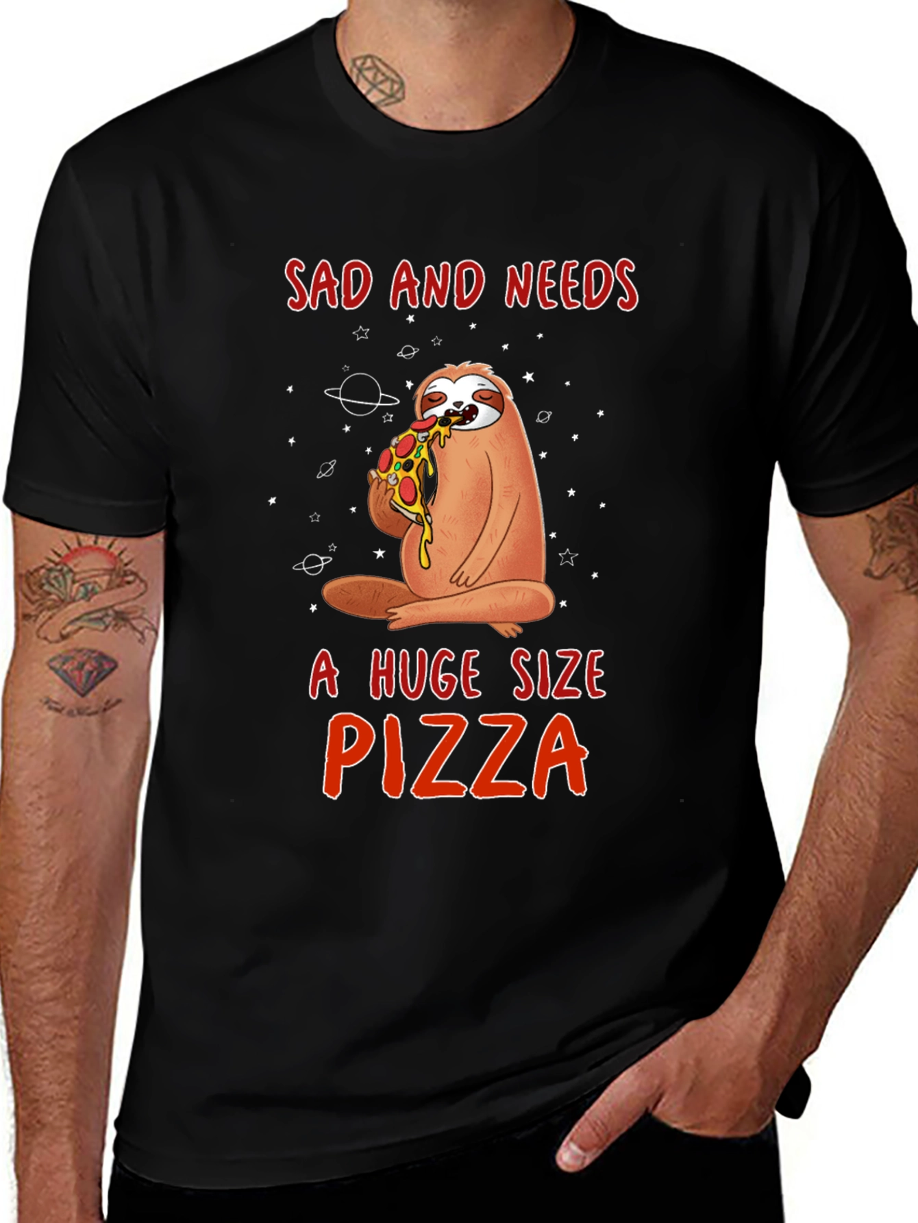 Sad Sloth Pizza Lover Graphic Tee