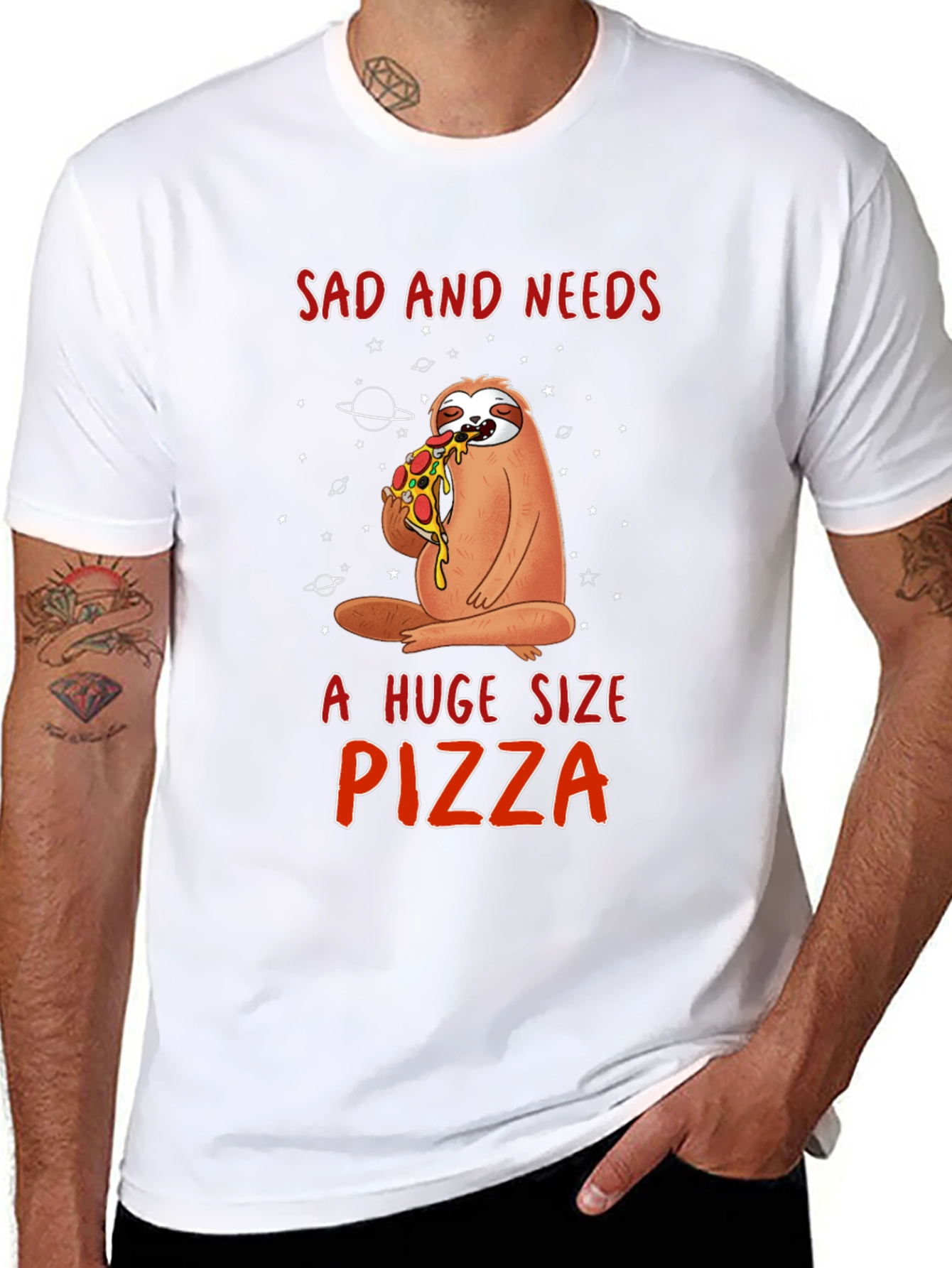 Sad Sloth Pizza Lover Graphic Tee