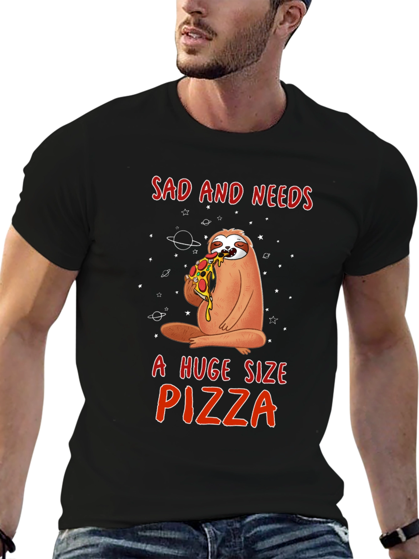 Sad Sloth Pizza Lover Graphic Tee